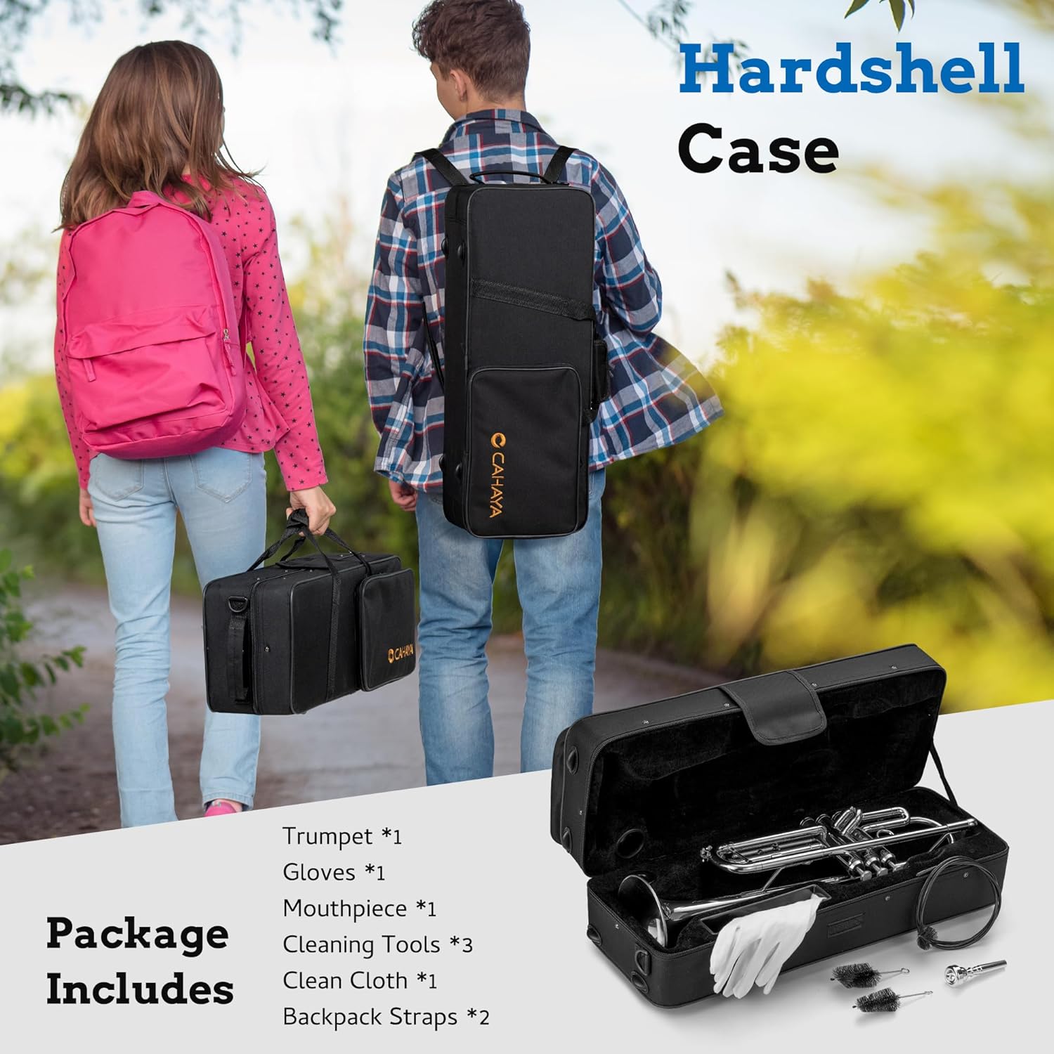 CAHAYA Bb Trumpet Instrument Trompeta: Nickel Student Trumpet with Hard Case 7C Mouthpiece Gloves Standard Trumpets for Beginners or Advanced Students Silver