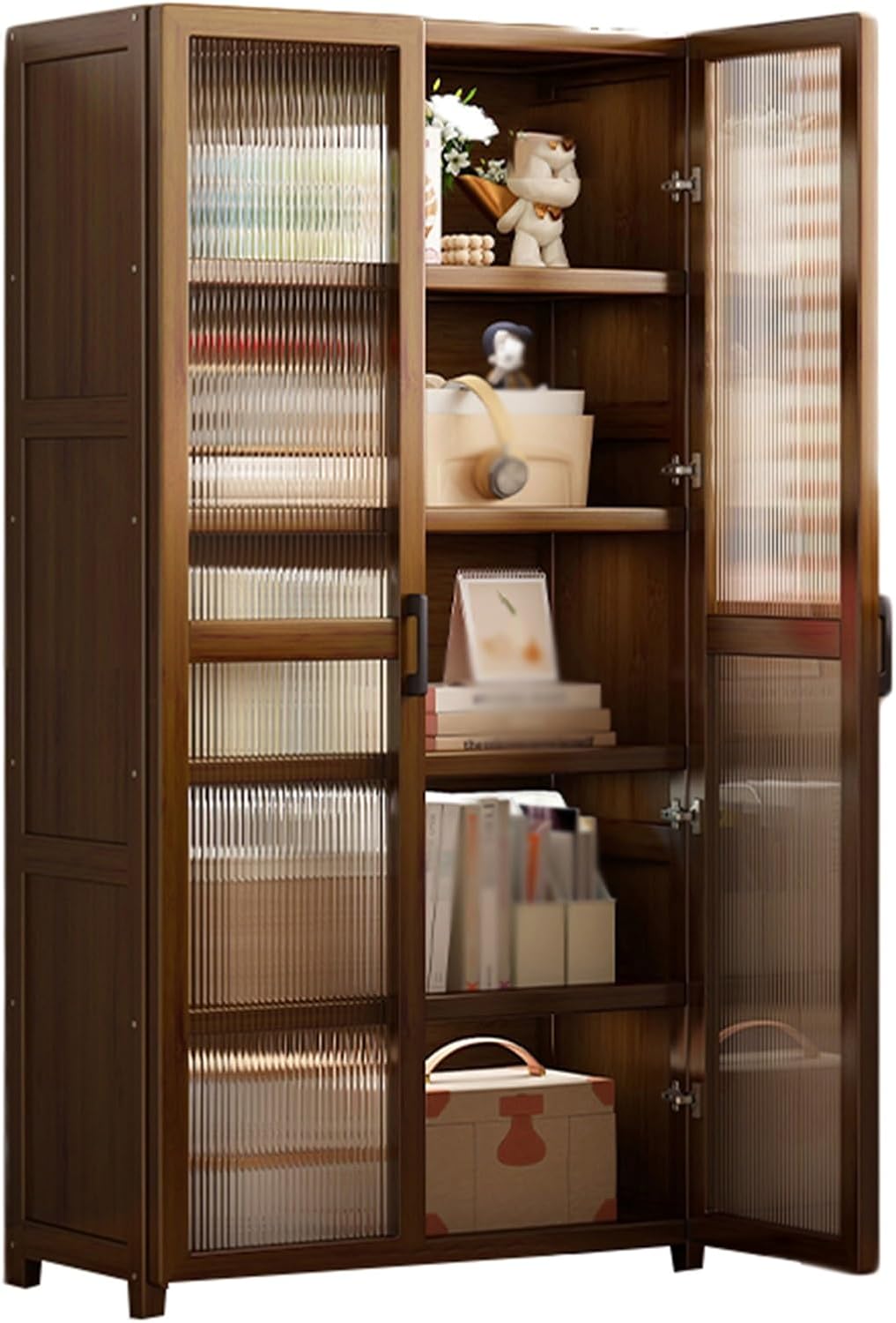 Industrial Bookshelf,4/5/6 Layer Corner Bookcase, Multi-Layer Storage Rack,Storage Display Rack,Corner Shelf, Suitable for Small Space, Office（Brown）(4tier) ()