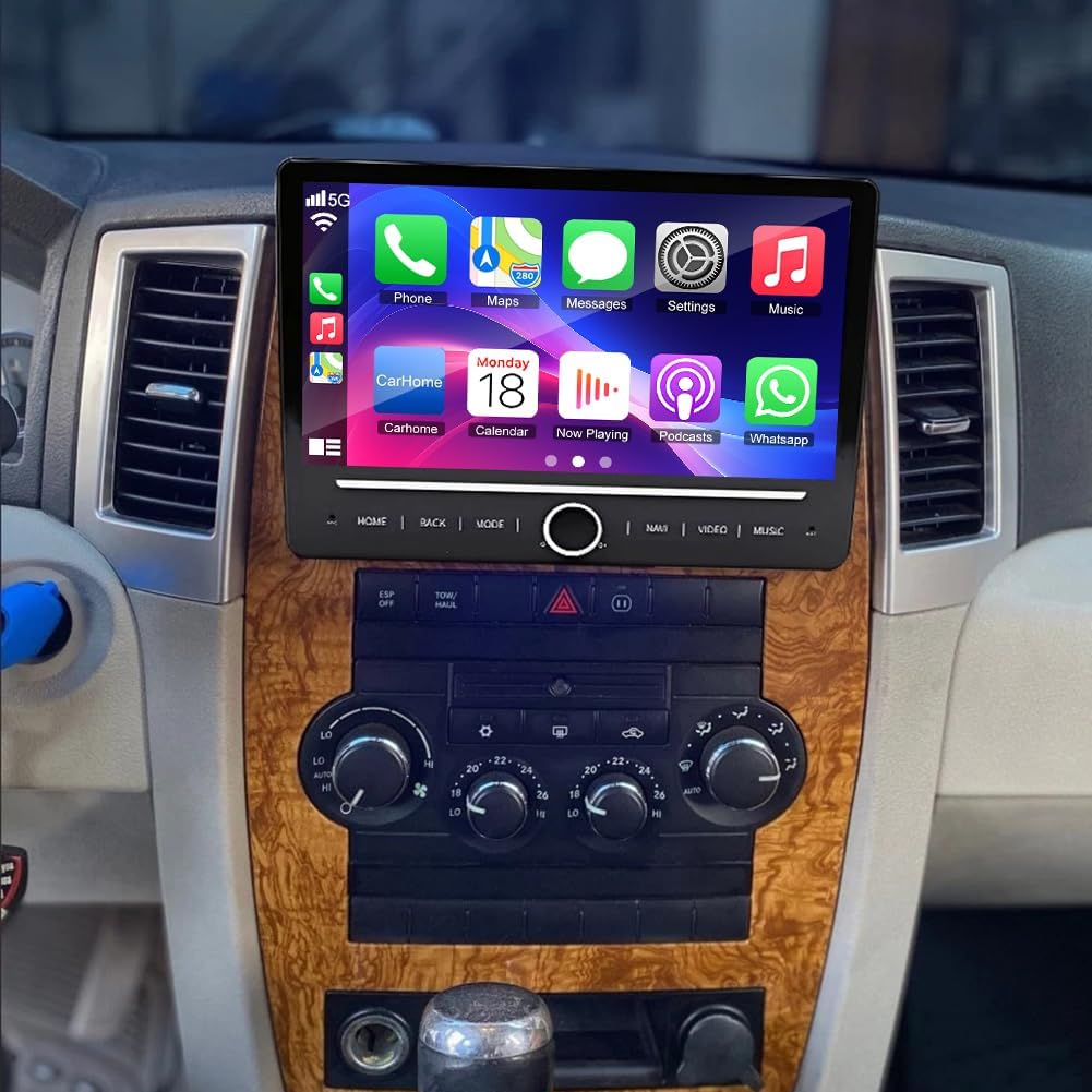 Car Stereo Radio Compatible for Jeep Grand 2008-2010 with Carplay Android Auto GPS Navigation 10in Touchscreen Car Radio Player with Bluetooth WiFi FM SWC Mirror Link Split Screen + Backup Camera