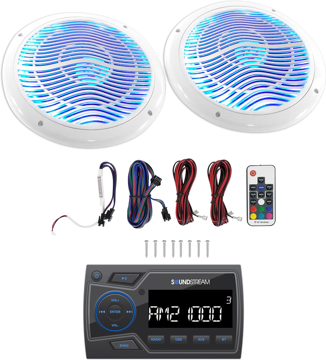 Audiosavings Bundle: Soundstream MHU-32 Marine ATV/UTV Digital Media Receiver Bluetooth/AUX Bundle with Rockville RMC65LW 6.5