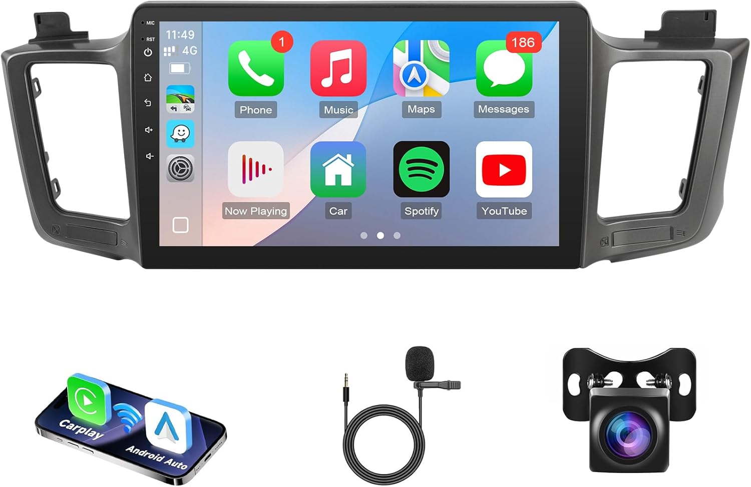 Car Radio Stereo for Toyota RAV4 2013 2014 2015 2016 2017 2018, 10.1inch Screen for 2013-2018 Toyota RAV4 with Wireless Carplay Android Auto, Bluetooth GPS SWC (Without J.B.L& Large Screen)