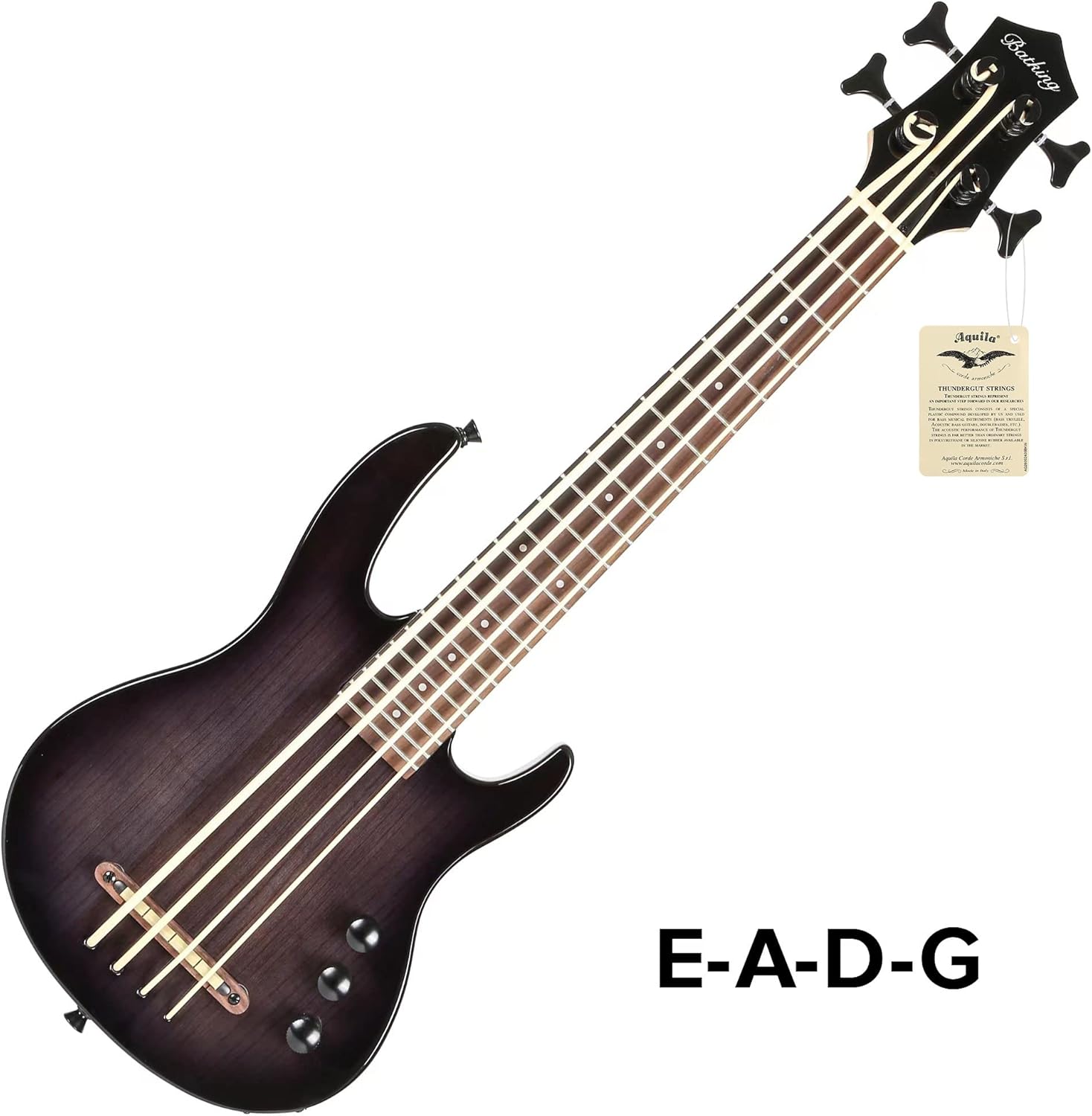 Batking Ukulele bass fretted 4 String Ukelele, Electric Uku bass with Gig bag(Black)
