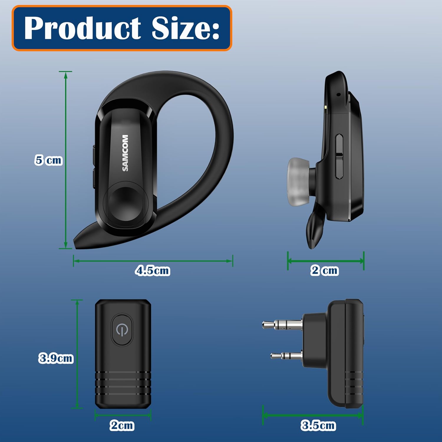 SAMCOM BTEAR -02 Wireless Radio Earpiece with 2 Pin K Head Dongle, Wireless Headset with Mic PTT for FPCN10A/FPCN30A Walkie Talkie (Radios Not Included)