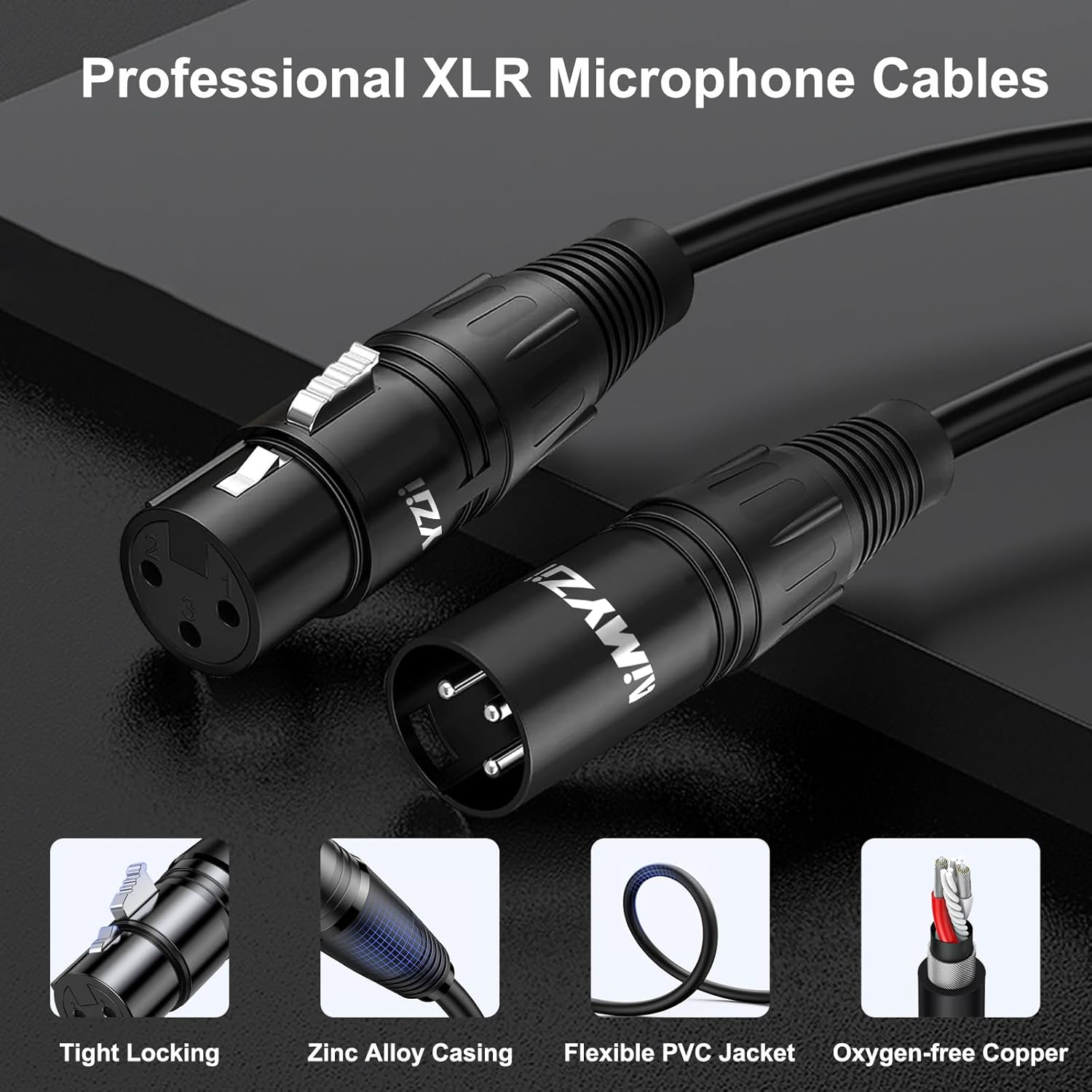 XLR Cable Microphone Cable 100 Feet 2 Pack Premium Balanced Mic Cable Pure Copper Conductors Male to Female 3 Pin XLR Microphone Cable