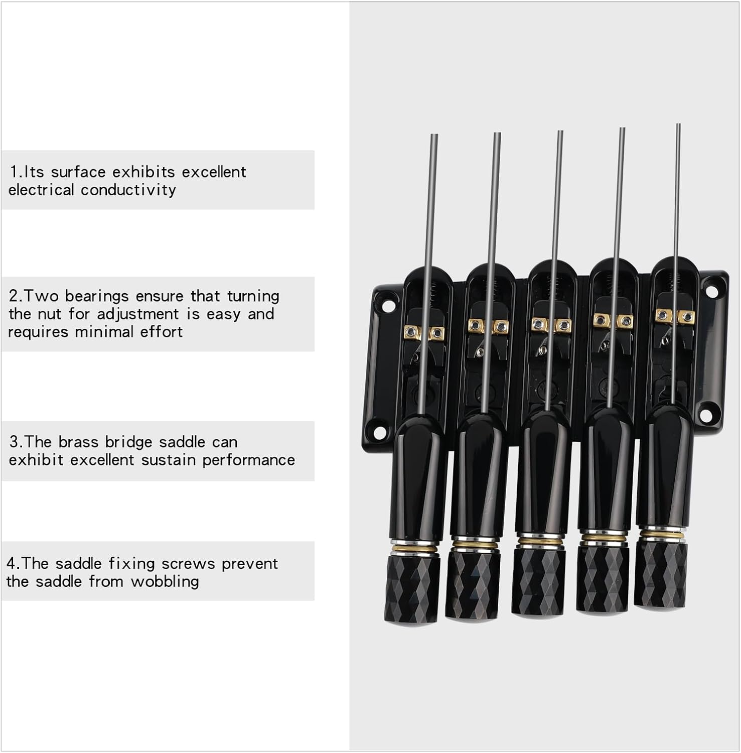 Black Headless Electric Bass Bridge 5 String Bass Bridge with Brass Saddles Bass Parts Replacement for 5 String Headless Bass