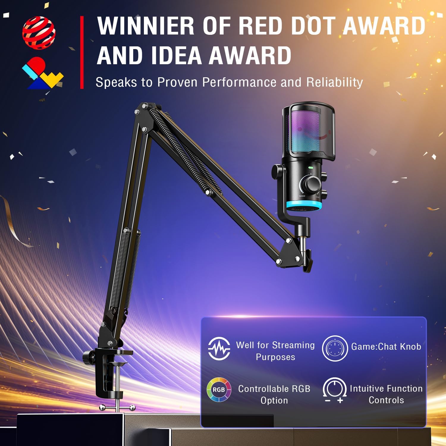 FIFINE USB Microphone with RGB Gaming Headset Bundle, Computer Condenser Mic Kit with Game/Chat Balance, 3.5mm Headphones Jack, Over-Ear Headphones for Streaming Podcast Recording Video (AM6T+H3)