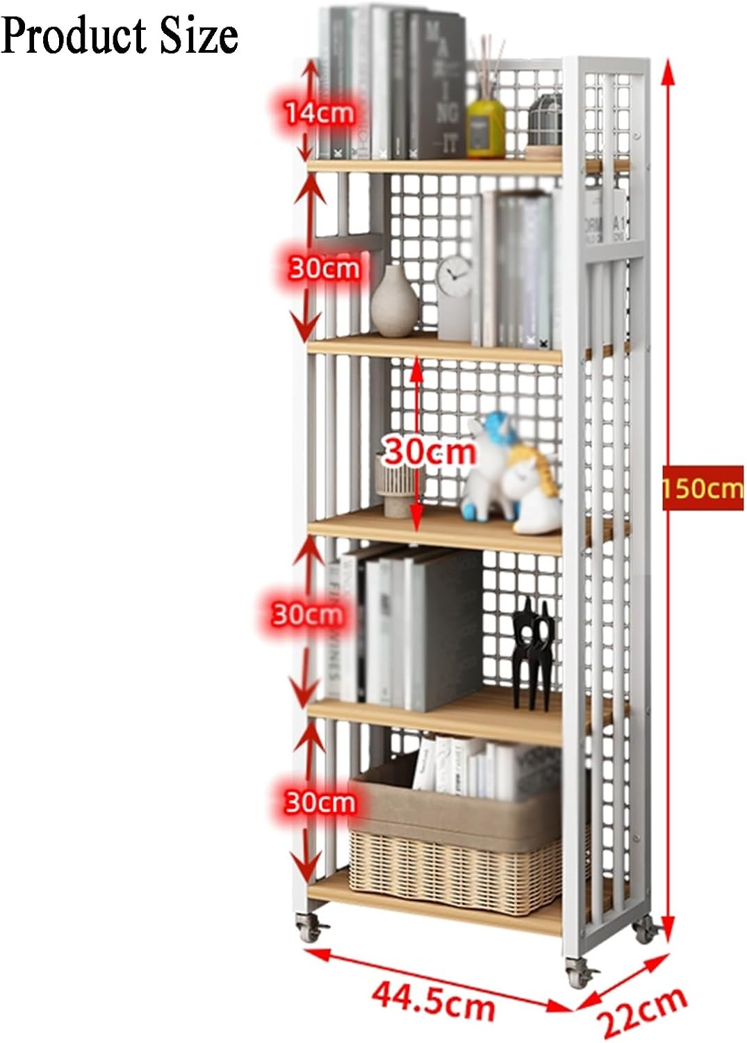 5 Cube Bookshelf,Home Multi-Layer Side Table with Wheels,for Living Room,Study Room,Reading Corner (44.5 X 22 X 150 Cm)(Black+Black) (White+Light Walnut One Size)