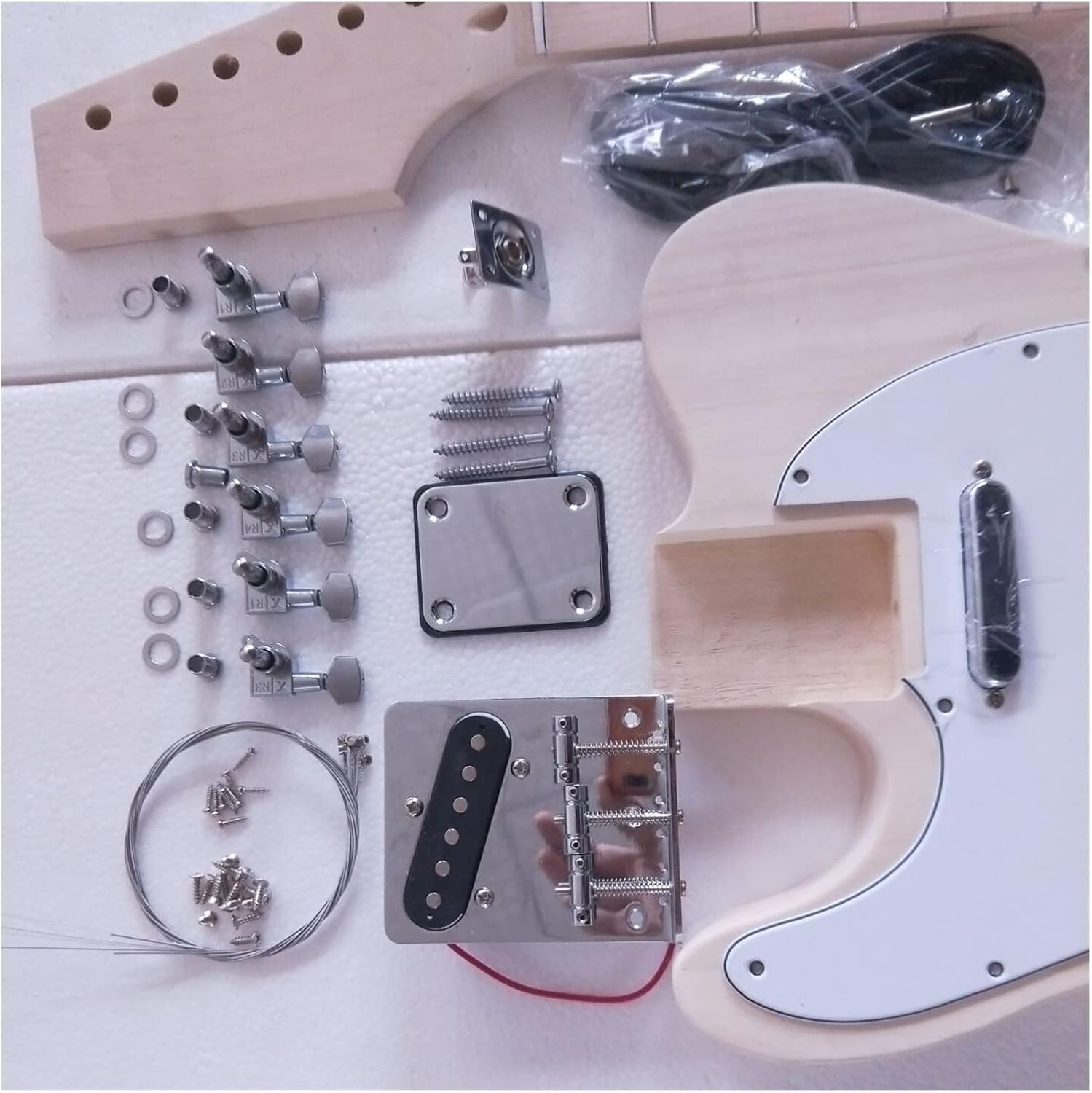 DIY Electric Guitar Kit Unfinished Left Hand Electric Guitar Kits Maple Neck Basswood Body with All Accessories
