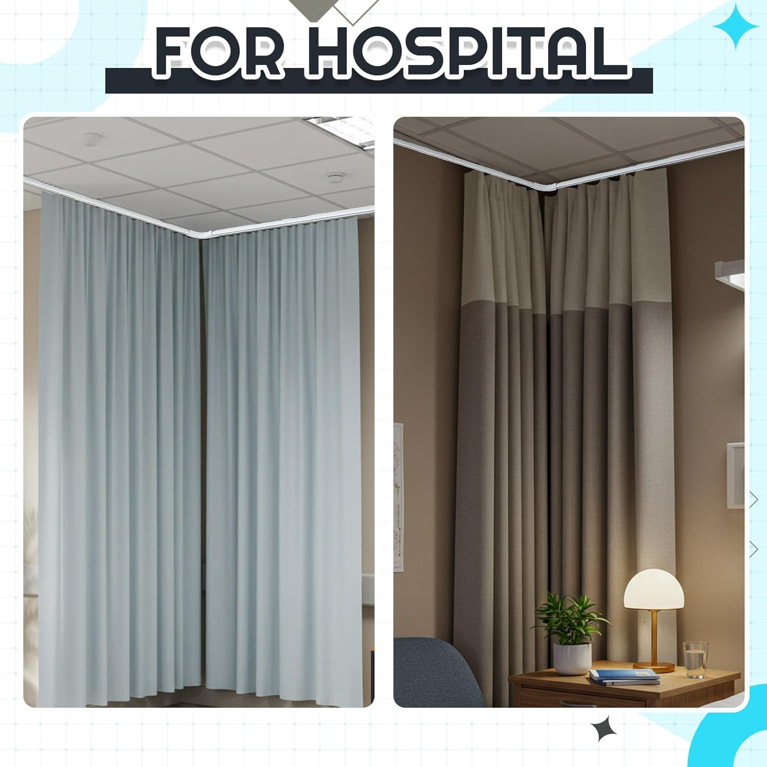 Juexica 3ft-13ft / 4 Meter Curtain Track Set with 90 Degree Corner Bends, Ceiling or Wall Mount, Aluminum Heavy Duty Ceiling Mount Adjustable Length Curtain Rails with Rods Clips Hooks (White)