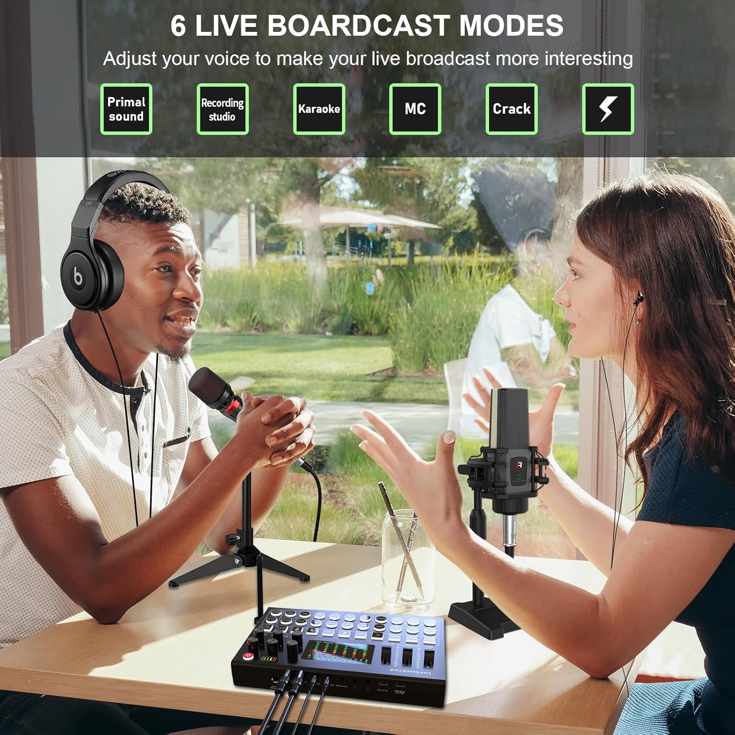 RHM M9 Podcast Equipment Bundle, All-in-One Audio Interface with Microphone & Earphone, 13 Sound Effects, Support Voice Changing/Noise Reduction/Elimination, Great for TikTok, Youtube, Facebook live