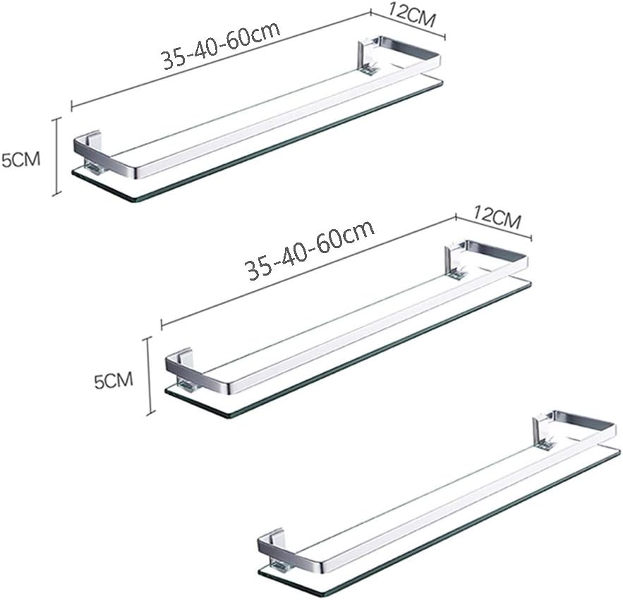 Shower Organiser Wall-Mounted Tempered Glass No Punching Toilet Storage Rack, 1/2/3 Layers, 3 Sizes (Color : Clear, Size : 3layer5x35x12cm)