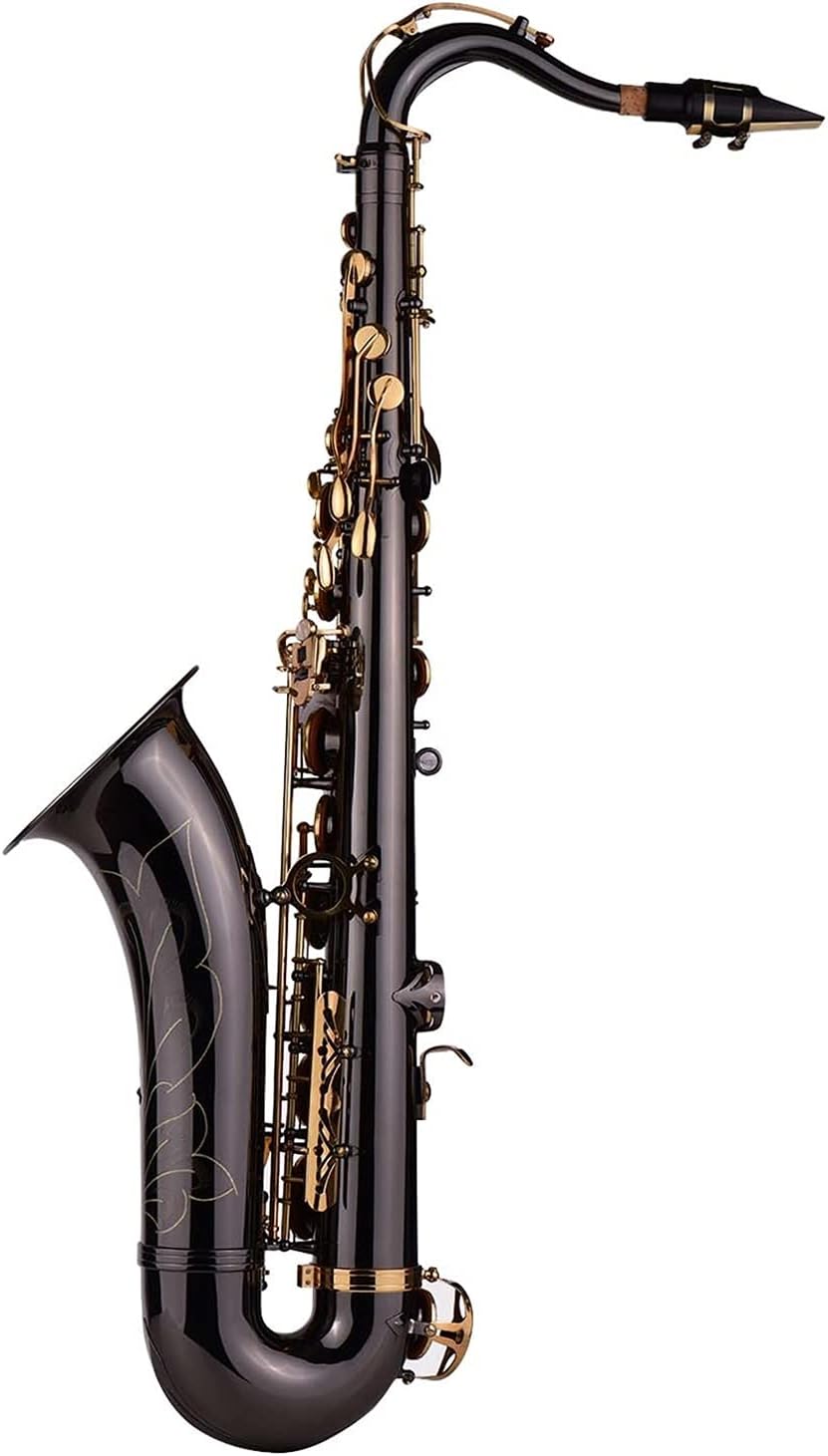KESHUO Bb Tenor Saxophone Sax Brass Body Black Nickle Plated Golden Keys Woodwind Instrument with Case Brush Sax Neck Straps Brass Sax Beginners Kit