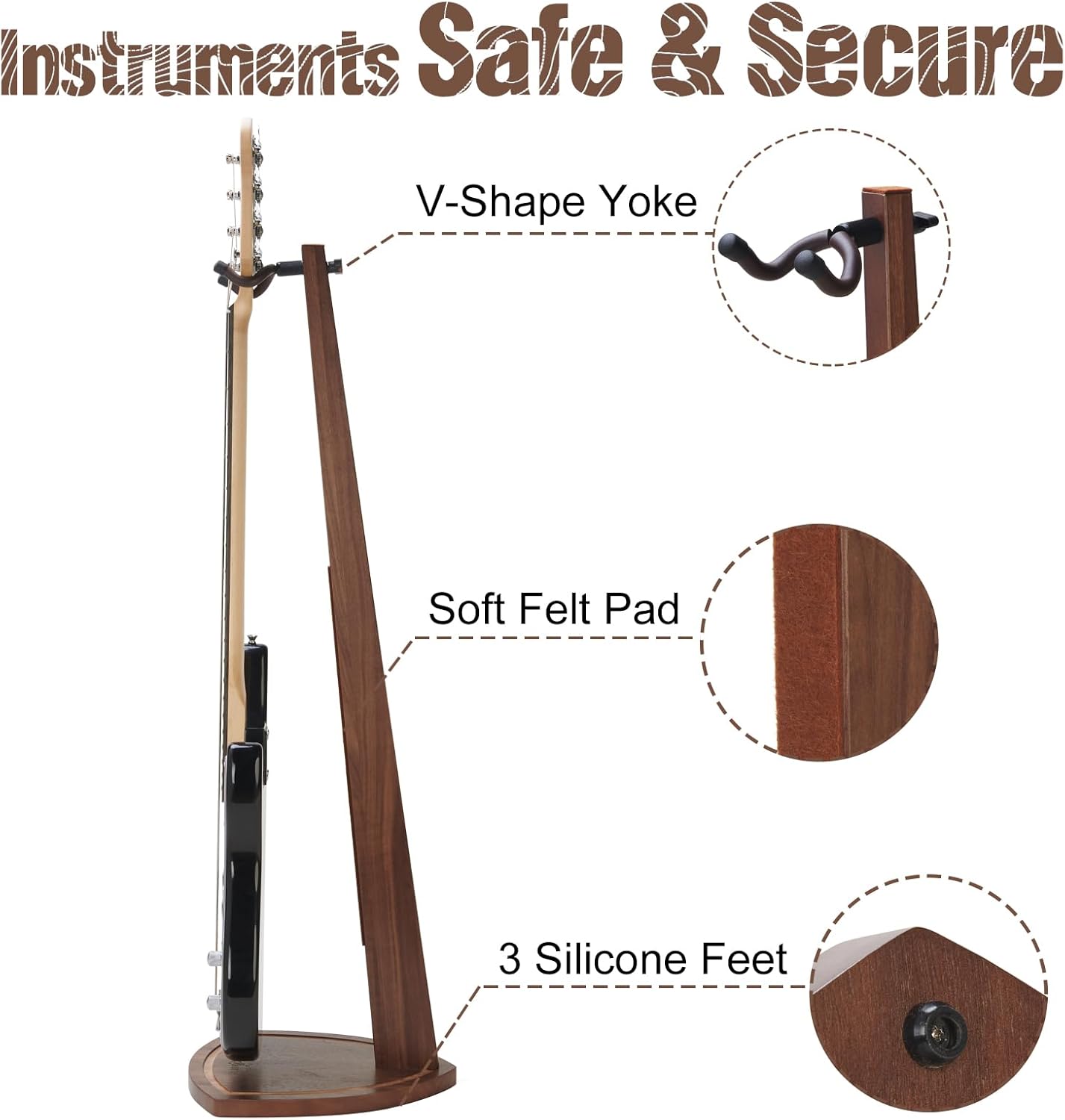 Bass Guitar Stand, Electric Bass Stand for Studio, Living Room, Handcrafted Electric Bass Guitar Stand, Wood Guitar Stand Floor for Electric Guitar, Bass Guitar, Banjo, Guitar Gifts for Men