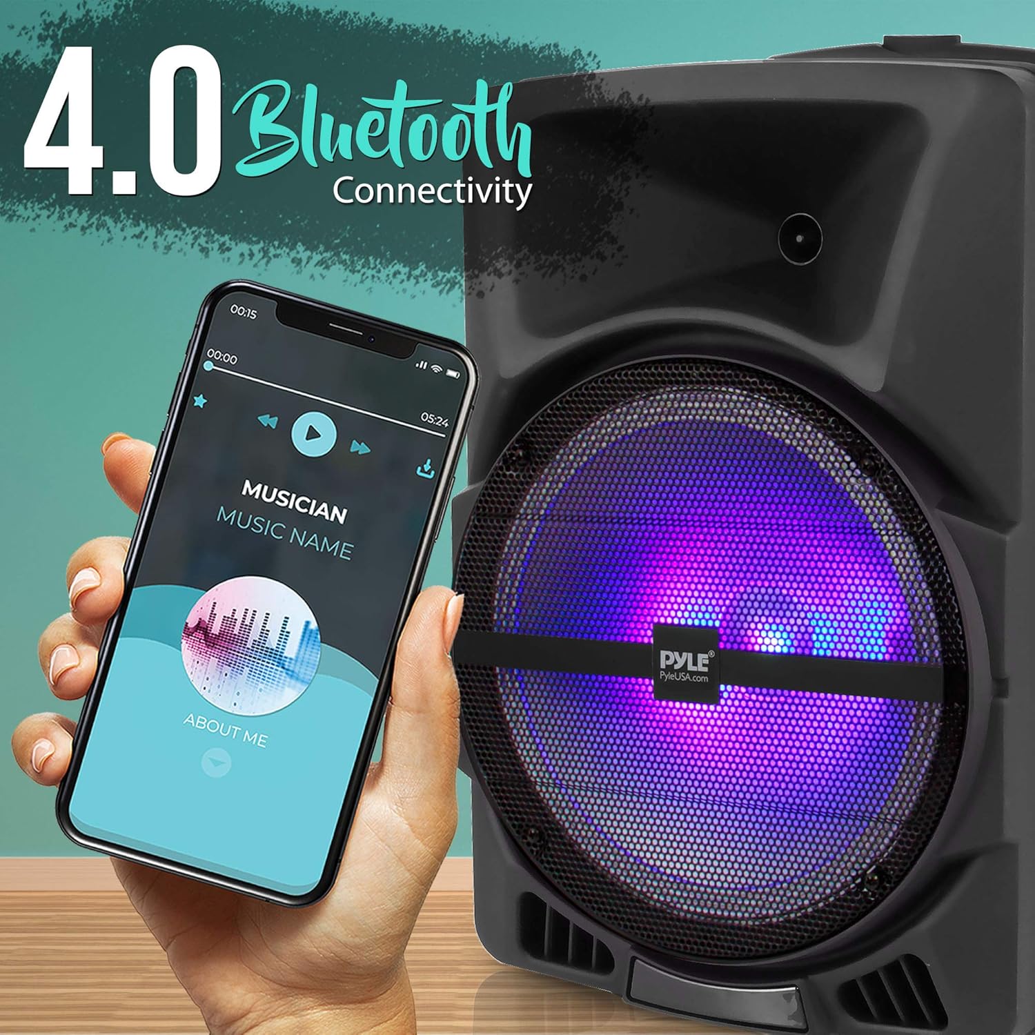 Pyle Wireless Portable PA Speaker System - 800W Powered Bluetooth Indoor & Outdoor DJ Stereo Loudspeaker with MP3 AUX 3.5mm Input, Flashing Party Light & FM Radio-PPHP1244B,Black