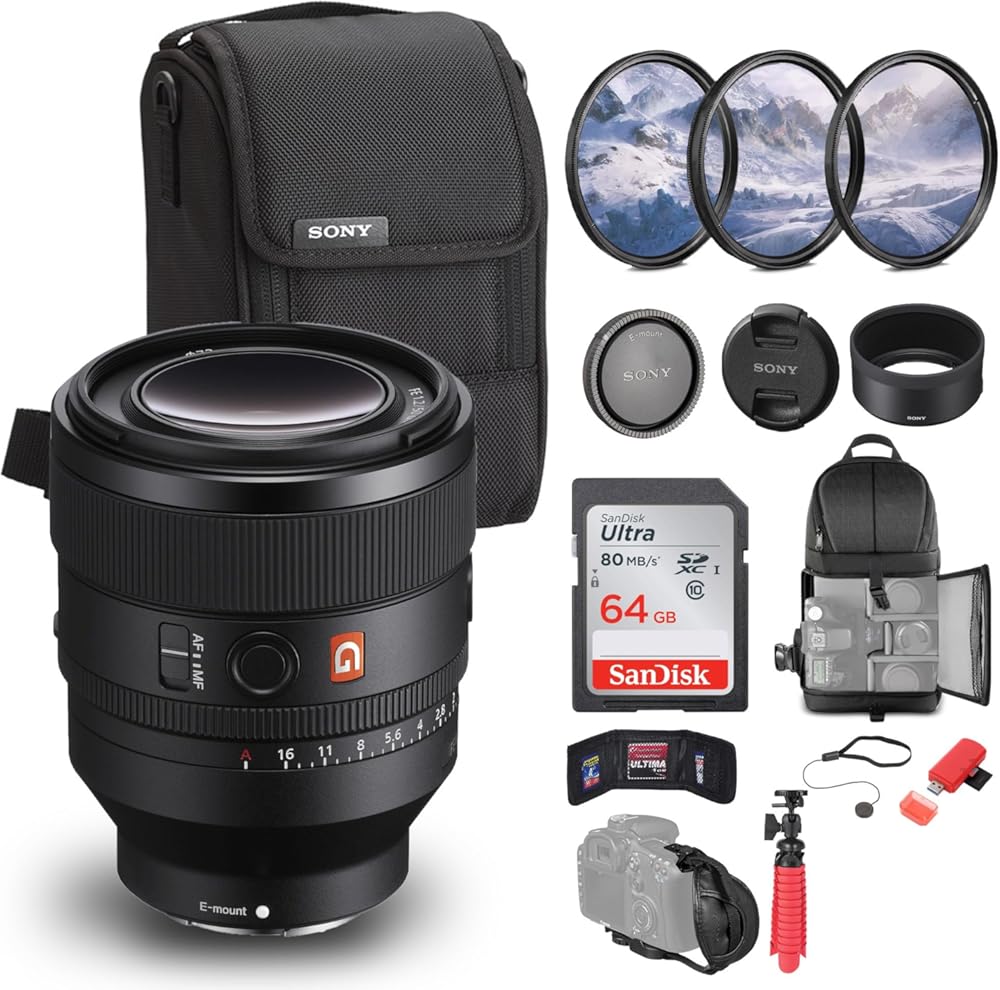 Sony FE 50mm f/1.2 GM (Sony E) (SEL50F12GM) + 64GB Memory Card + Backpack + Card Reader + Flex Tripod + Memory Wallet + Cap Keeper + Cleaning Set + Hand Strap (Renewed)
