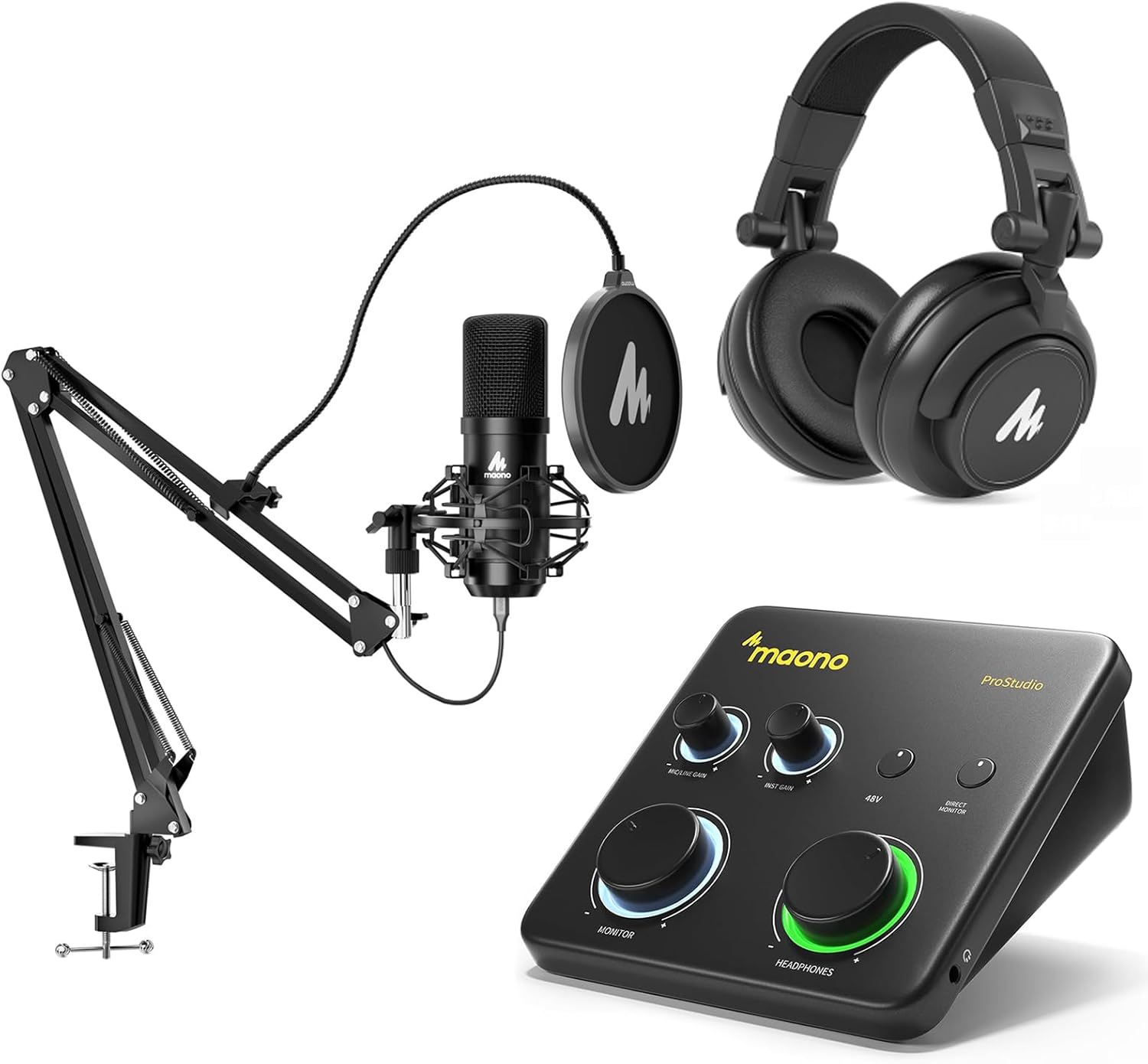 MAONO USB XLR Condenser Microphone Set: PC Computer Podcast Cardioid Metal Mic Kit with Software for Recording, Studio, Singing, YouTube (PS22 Lite+A04 Gen2+MH601)