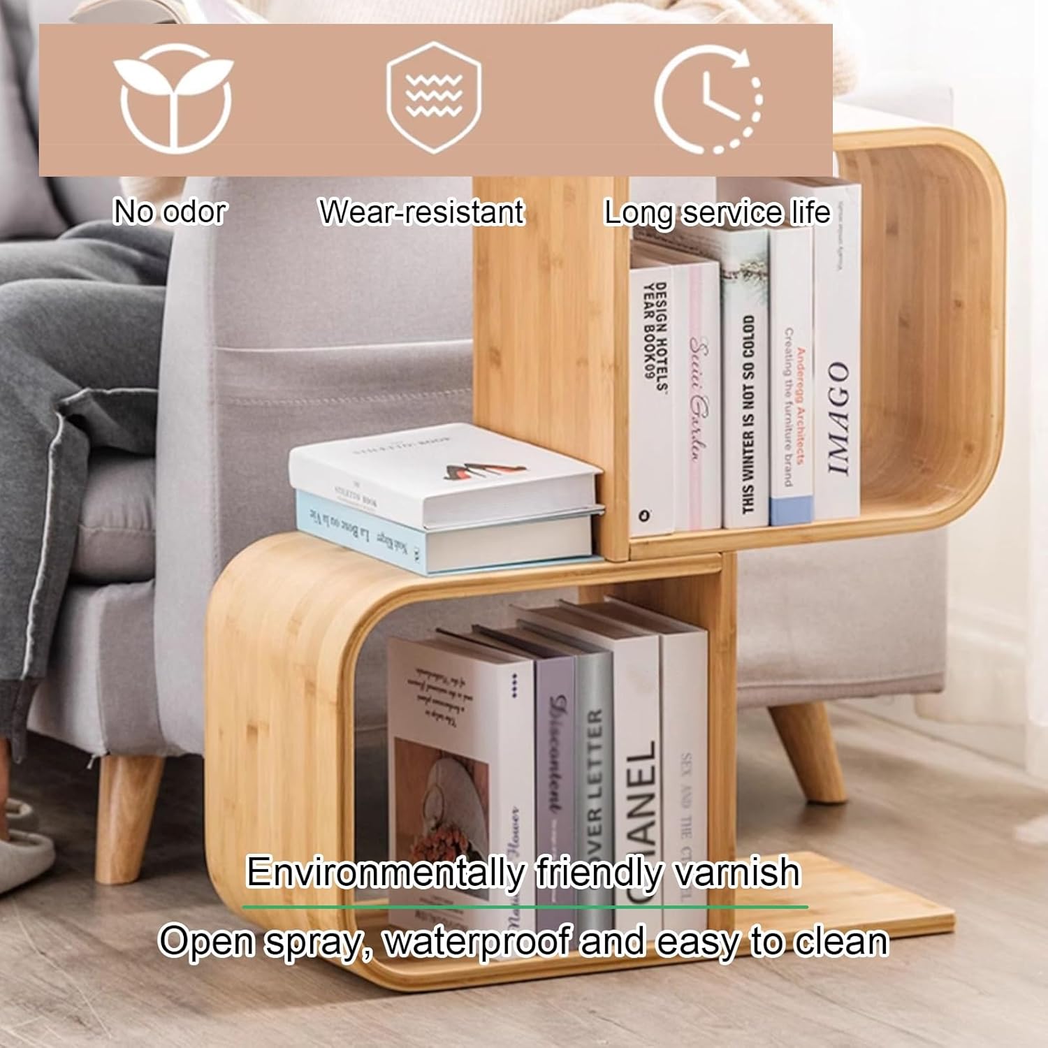 Bamboo Bookshelf with Open Cubes, Geometric Corner Bookcase, Decorative Storage Organizer, Floor Storage Display Shelf Rack for Living Room, Home Office(99cm/39in)