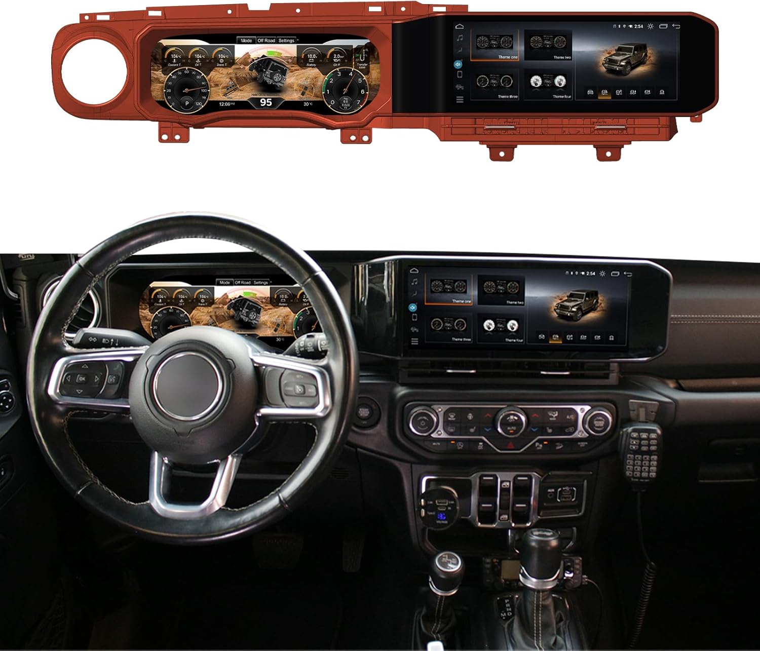 [8G+128G] Digital Instrument Cluster Display and Carplay Android Auto Car stereo for Jeep Wrangler JL 2018-2023,All-IN-ONE,Dual 12.3”HD Screen 2400*900,Non-Destructive Install,Build-in GPS/SWC(Orange)