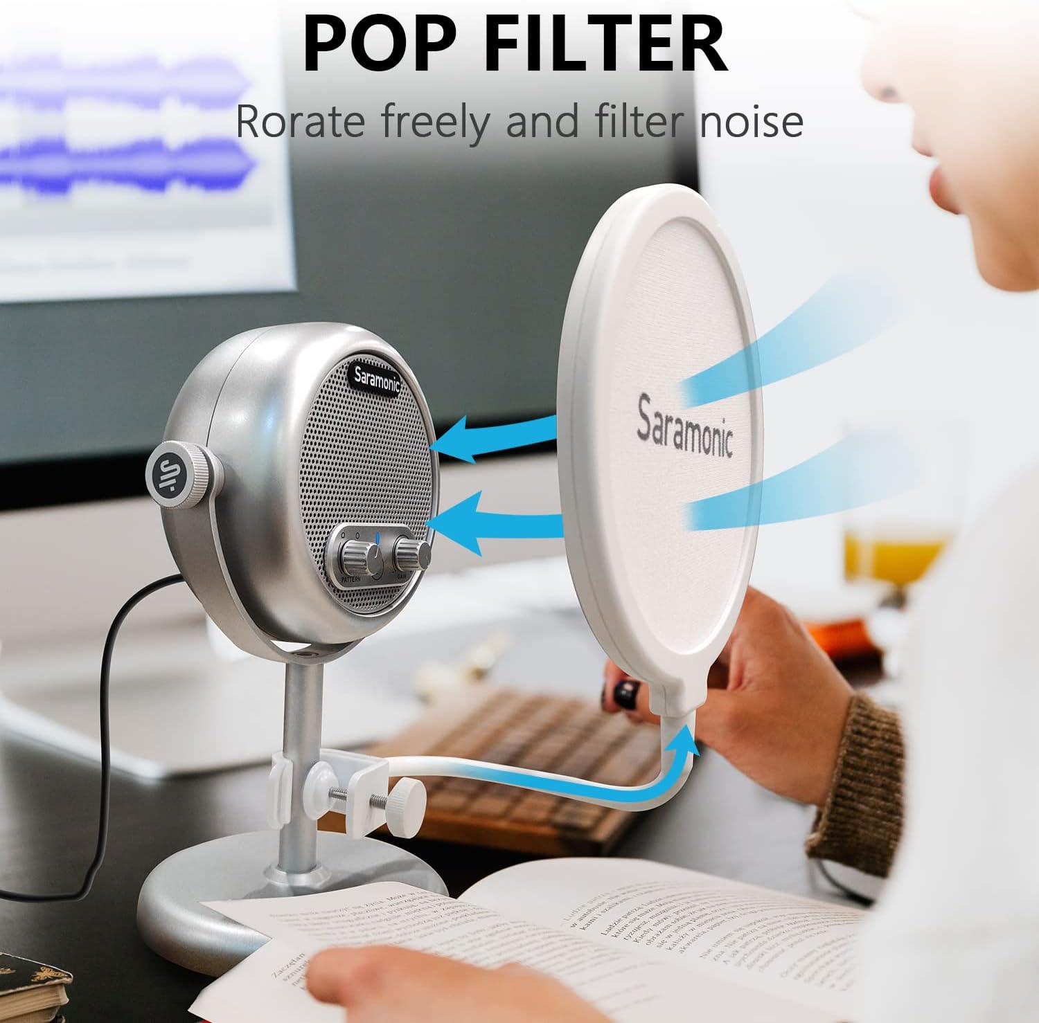 Saramonic XMIC Z4 USB Condenser Microphone with Pop Filter & Thread Adapter for PC, Mac, Gaming, Recording, Streaming, Podcasting, Studio Computer Mic with Noise Cancelling, 2 Pickup Patterns