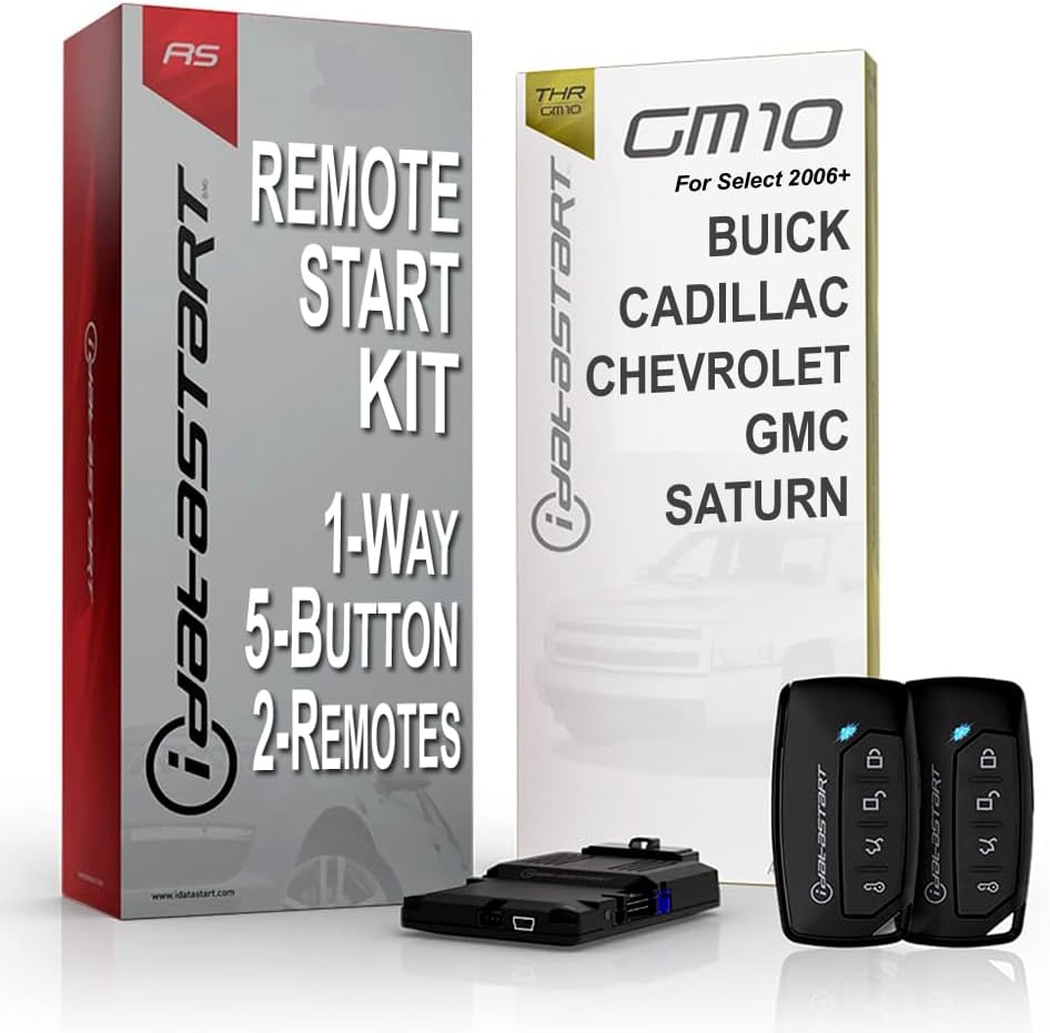 iDataStart Remote Starter KIT for Select Buick/Cadillac/Chevrolet/GMC/Saturn Vehicles 2006+ w/3000ft Range (1-Way, 5-Button, 2-Remotes)