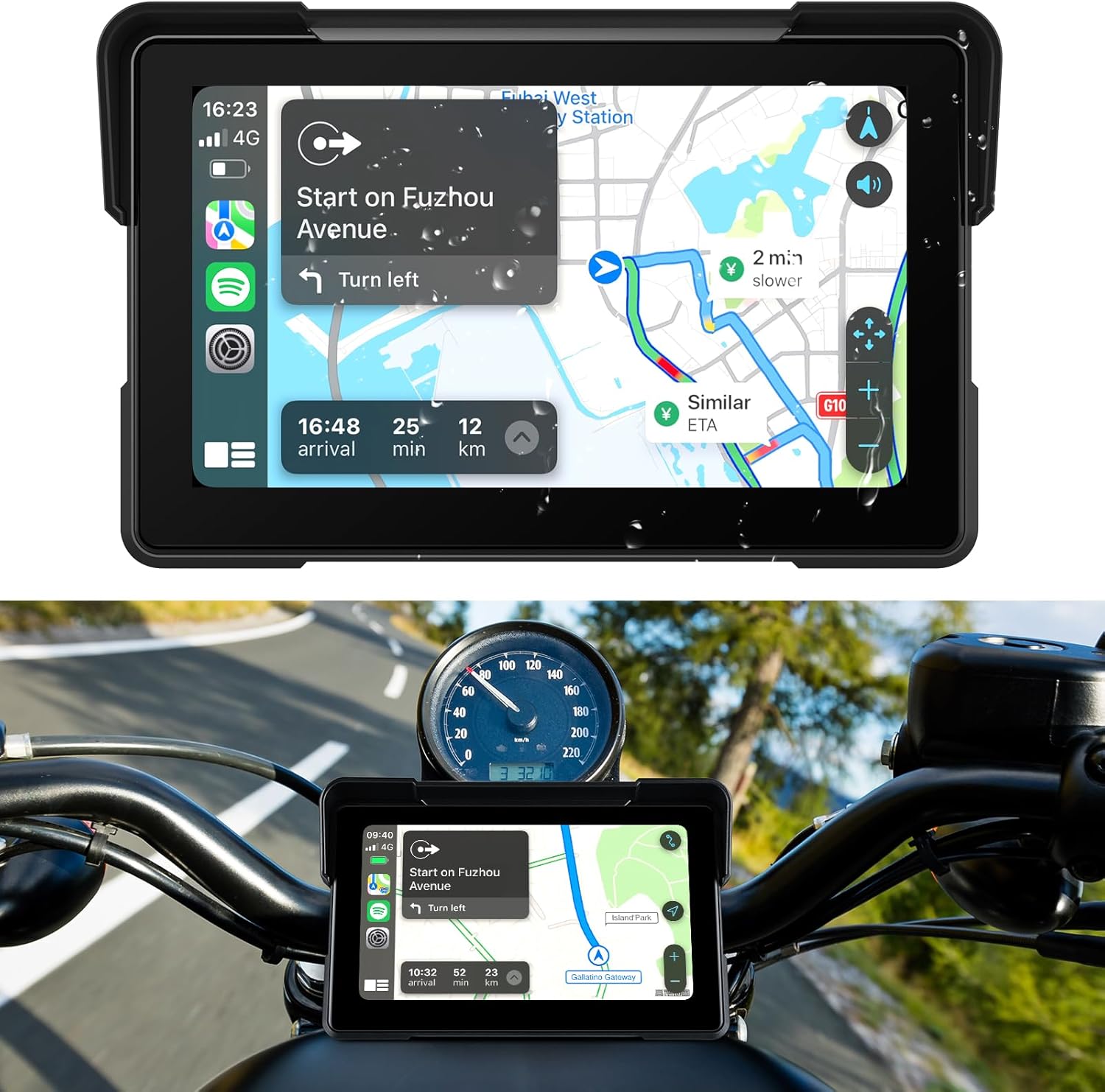 7-Inch Wireless Motorcycle Carplay GPS Navigation System with Apple Carplay and Android Auto, Portable Moto Car Play Screen with Dual Bluetooth, Navigation, Siri, Google Assistant, Anti-Glare