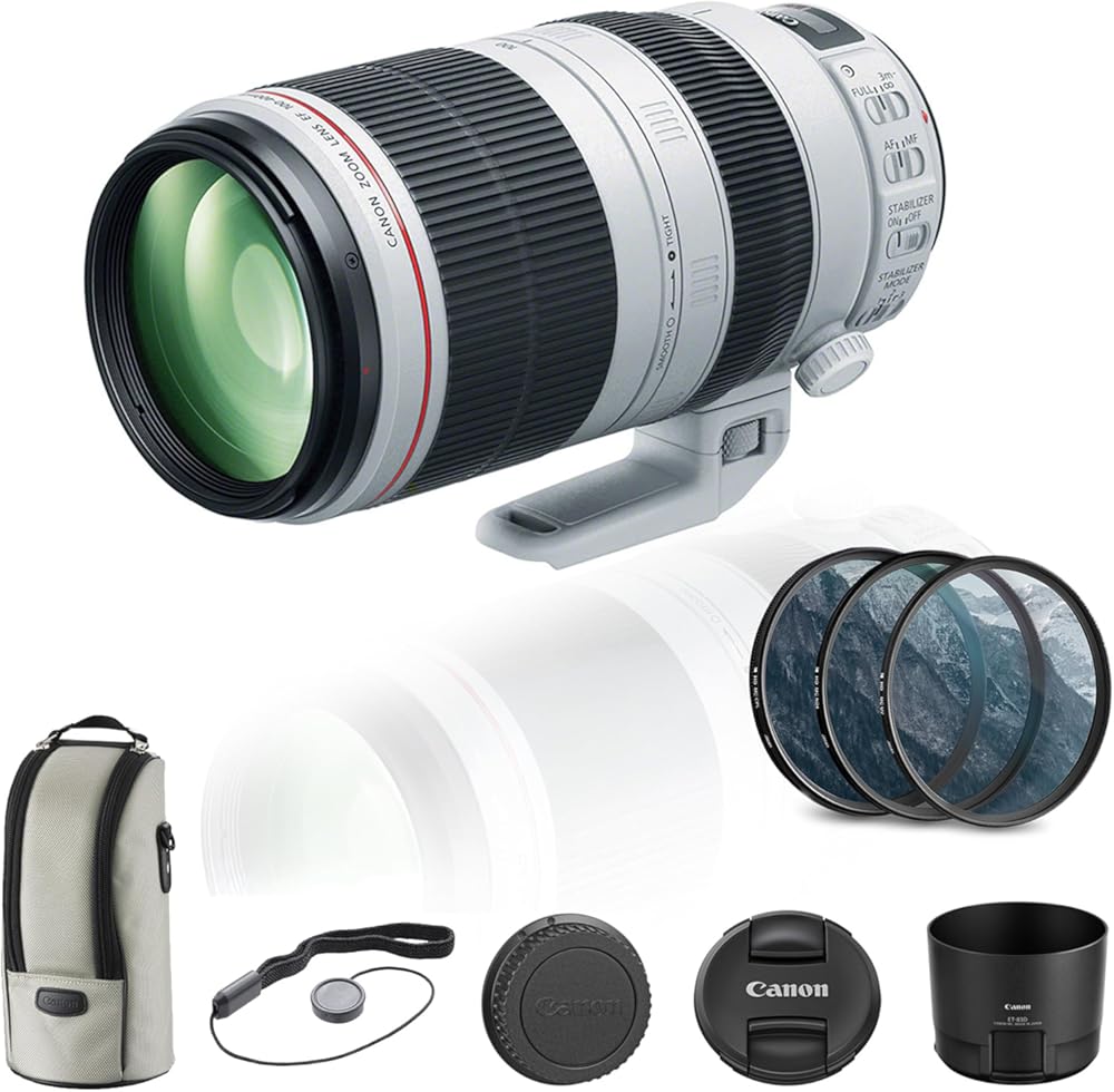 Canon EF 100-400mm f/4.5-5.6L is II USM Lens (9524B002) with Filter Kit, Backpack, 64GB Card,Card Reader, Flex Tripod, Memory Wallet, Cap Keeper, Cleaning Set, Hand Strap and More (Renewed)
