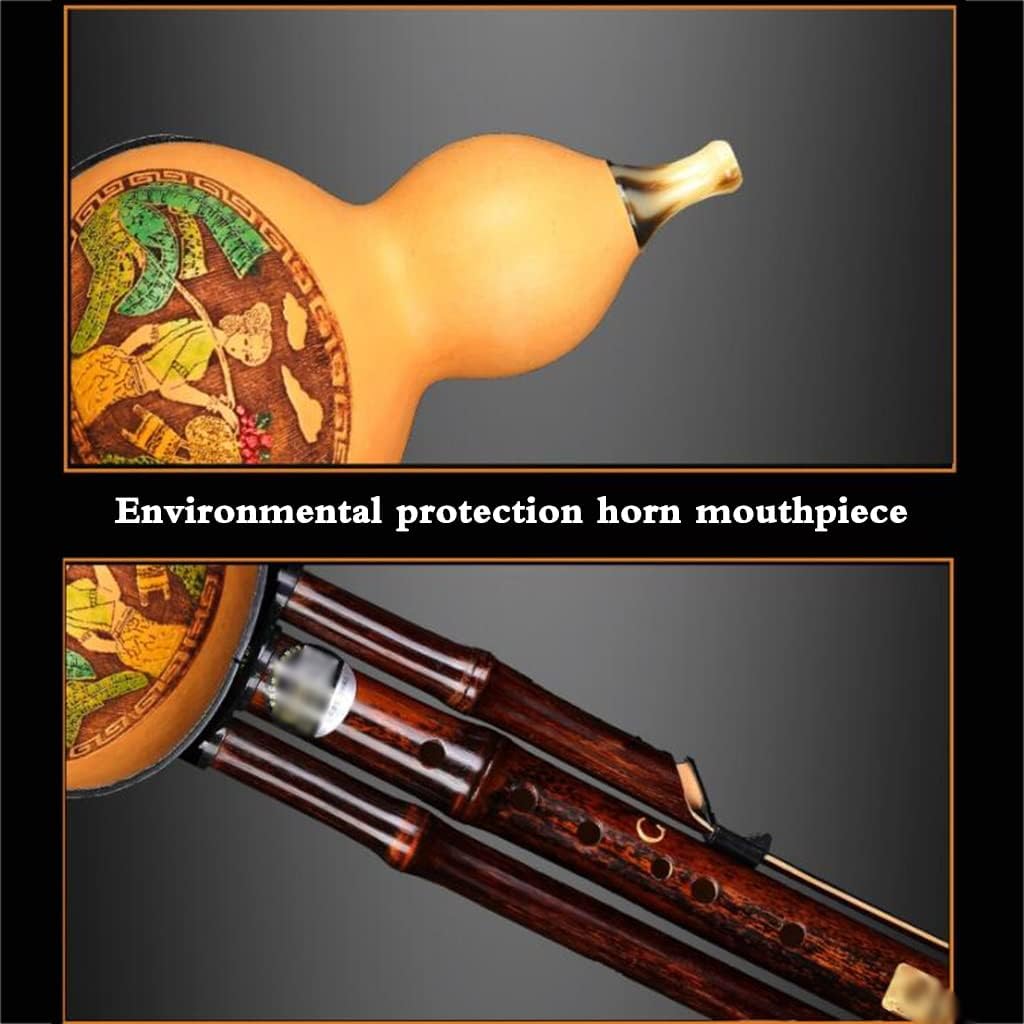 Flutes Musical Instruments Cucurbit Hulusi for Beginners Talent Training Musical Instrument Chinese Traditional Instrument with Chinese Knot and Box (Color : Brown, Size : D-Key)