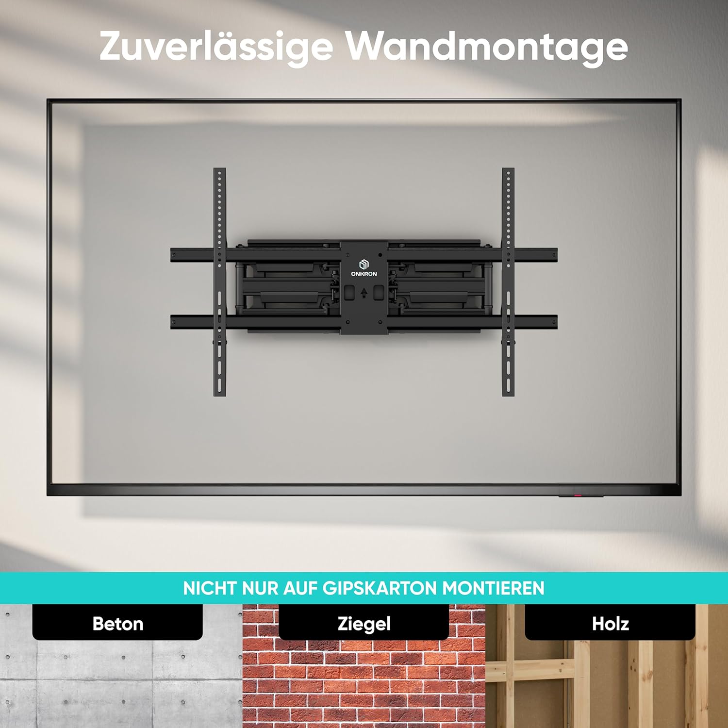 ONKRON Full Motion TV Wall Mount for 42-120 Inch Screen up to 220 lbs, Heavy Duty TV Mount Swivel and Tilt, Long Extension Arm, max VESA 1000x600, Ultra Slim Articulating Television Bracket Black