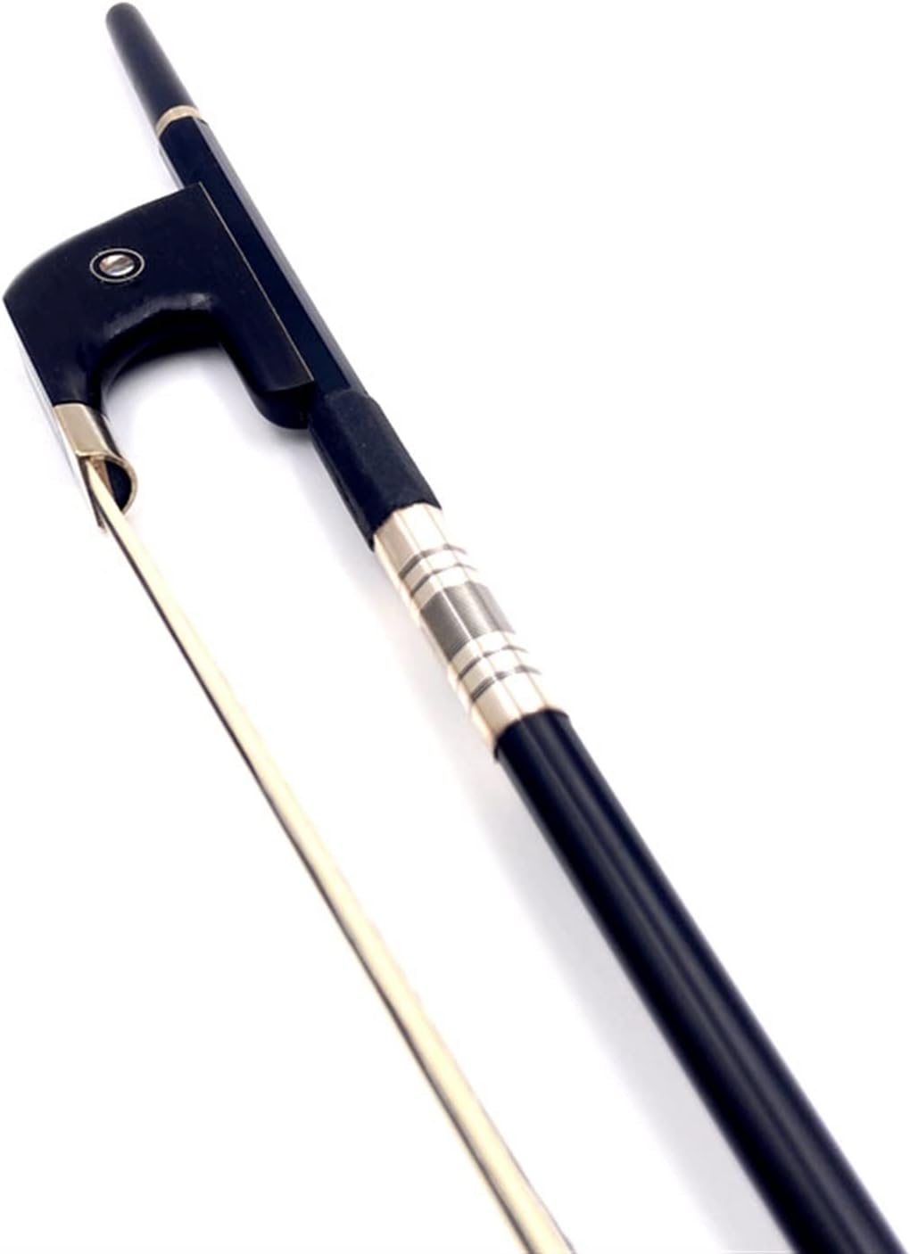 TSTS 1pc Strong Upright Double Bass Bow,Carbon Fiber,White and Black Bowhair Horsetail Full Size Violin Bow