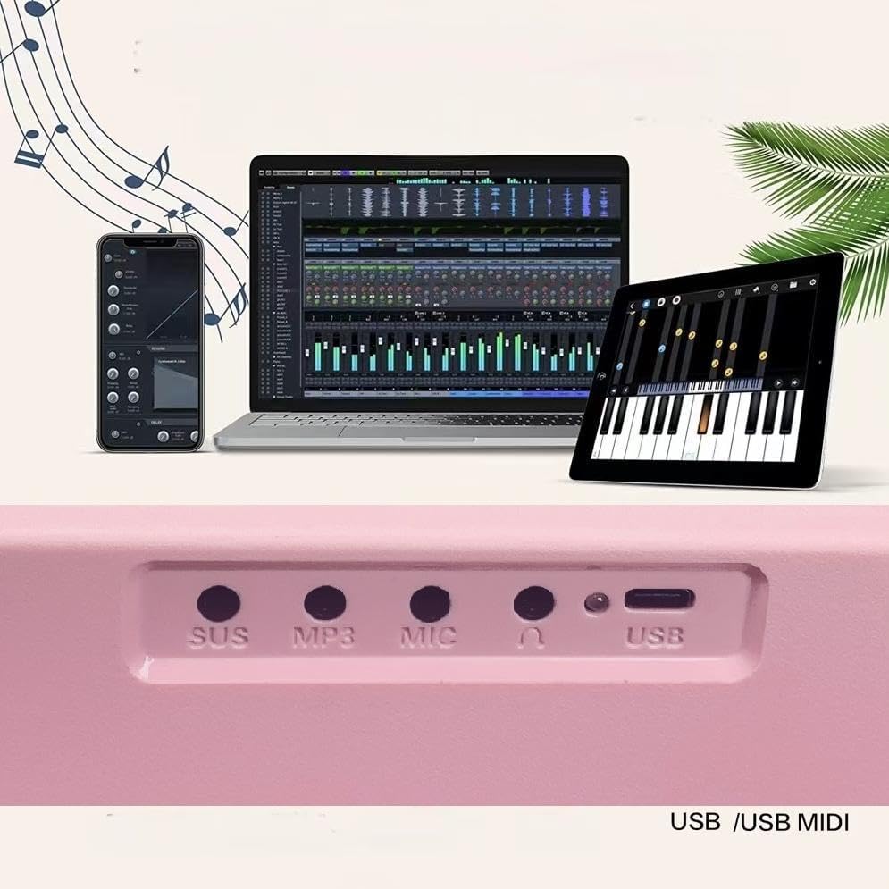 88 Key Foldable Electronic Piano can be folded in 180°,more portable. True and Pure Grand Piano Sound Source by France DREAM, Foot Pedal/Power adapter/Delicate Handbag (pink)