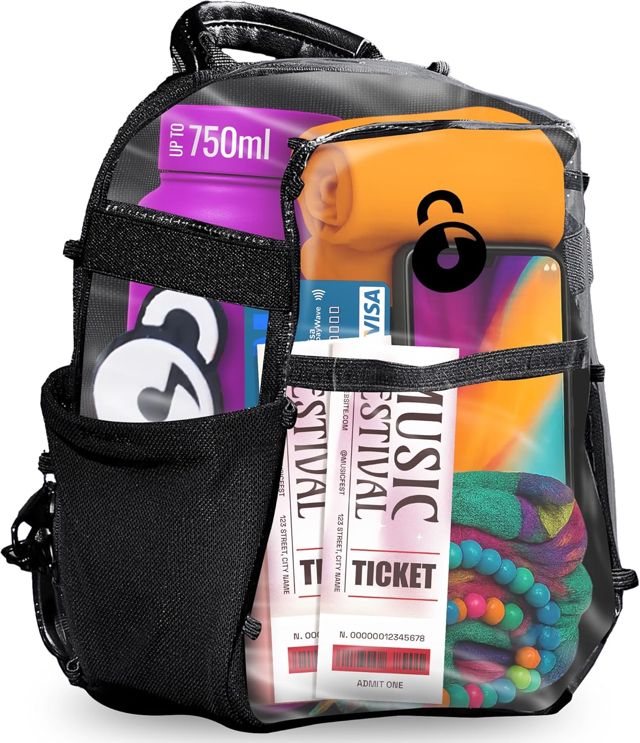 Lunchbox Clear Mini Pack – Anti Theft Clear Backpack for a Seamless Security Experience - Locking Zipper Clips Keep Items Safe During Festivals, Raves, and Travel