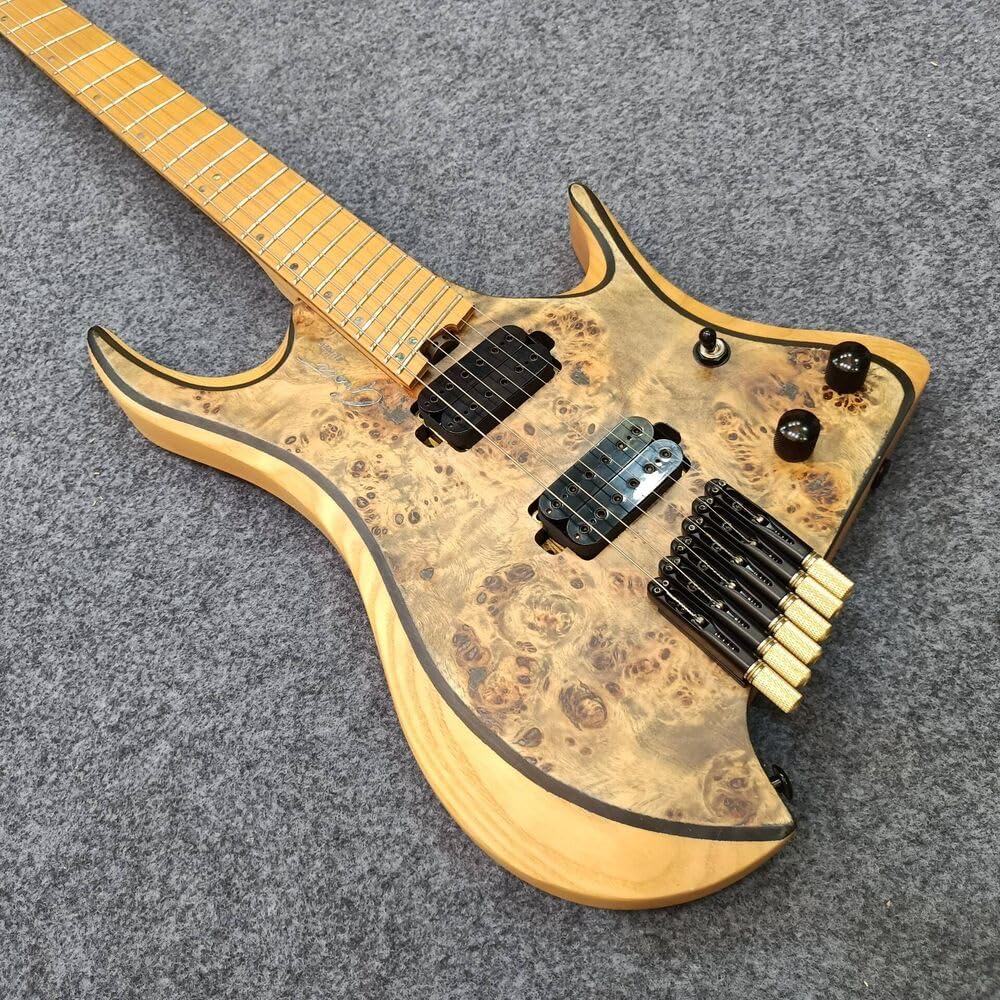 Headless Electric Guitar, 6-String Fanned Fret Guitar,Roasted Maple Neck 24 Fret Professional Guitar