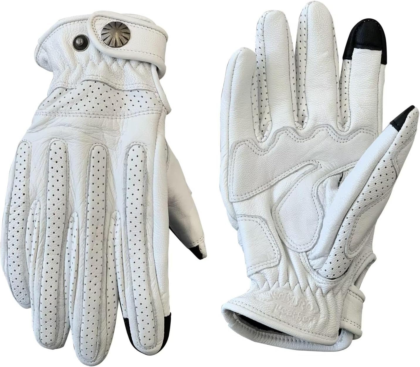 Retro Leather Motorcycle Gloves for Men Women, Breathable Shockproof Touchscreen Anti-Slip with Thickened Palm Pad, Gear for Racing Cycling Running