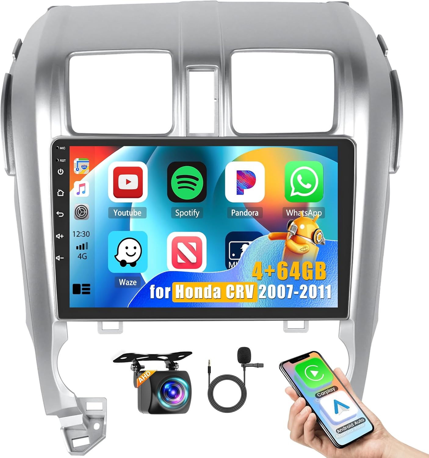 [4+64GB] Android 15 Car Radio for Honda CRV 2007-2011 with Wireless Carplay Android Auto, 10 Inch HD Touchscreen Car Stereo with WiFi GPS Bluetooth5.0 FM/RDS 32EQ SWC Backup Camera MIC