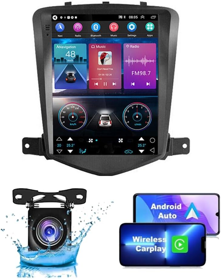 9.7 Inch Android 13 Car Stereo Radio for Chevy Cruze 2009 2010 2011 2012 2013 2014 2015 Touch Screen with Wireless Carplay/Android Auto Double Din Car Radio Stereo (Not fit for Sony Bose System)2+32G