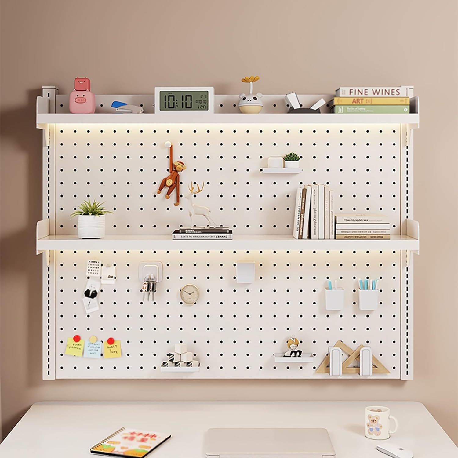 Wall-Mounted Bookshelves, Hanging Display Storage Panel, 2 Tier Desk Organizer Shelf, Height Adjustable, Save Space, for Office, Dormitory, Gaming Desk(White,80cm/31.5in)