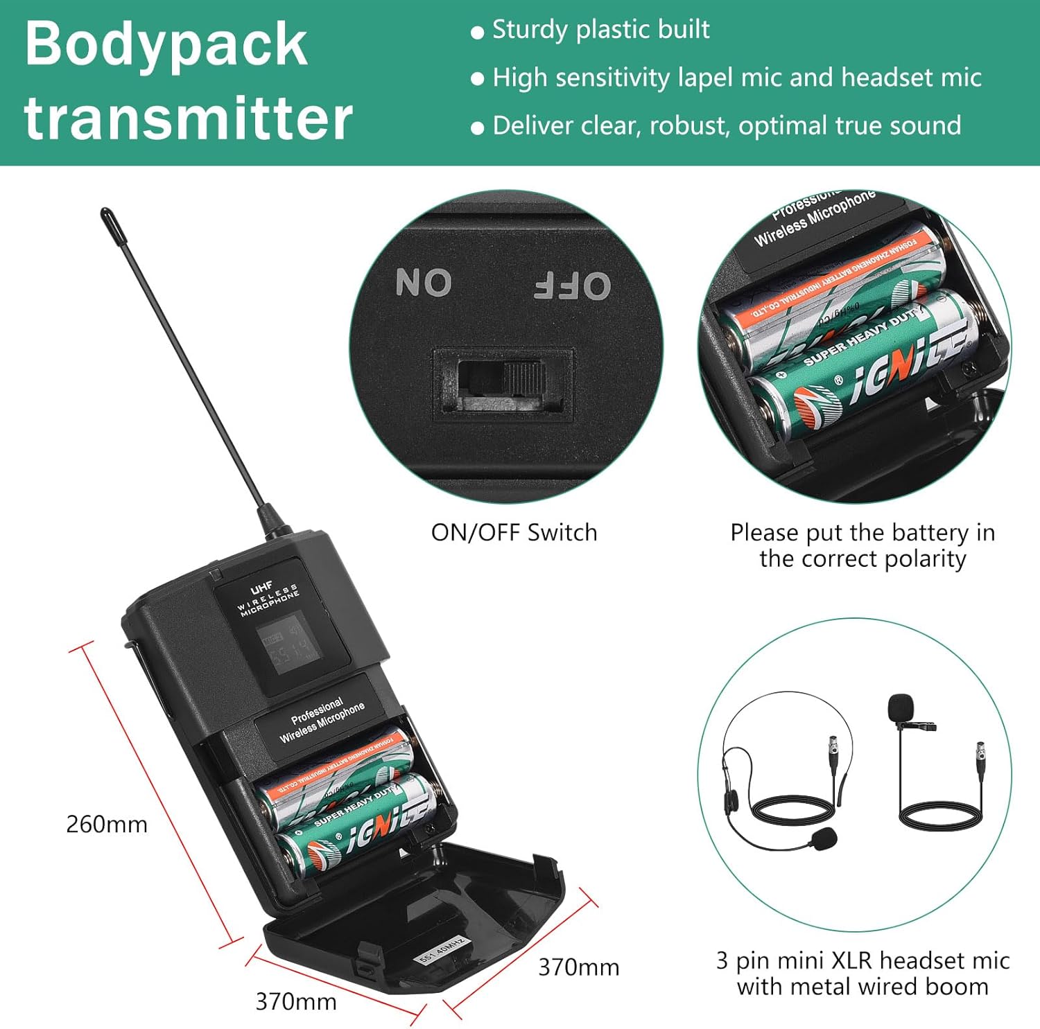 Wireless Microphone System, 4-Channel UHF Professional Mic, Auto Pairing Metal Cordless Mics with 2 Handheld & 2 Bodypack, 400ft Range, Ideal for Singing, Karaoke, Party, Wedding, Concert