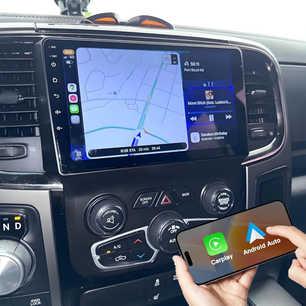 Double Din Radio for 2017 RAM 3500 Android Radio Upgrade Touchscreen Compatible with Wireless Carplay Android Auto,Car Stereo with Bluetooth GPS Navigation Multimedia Player WiFi FM Backup Camera