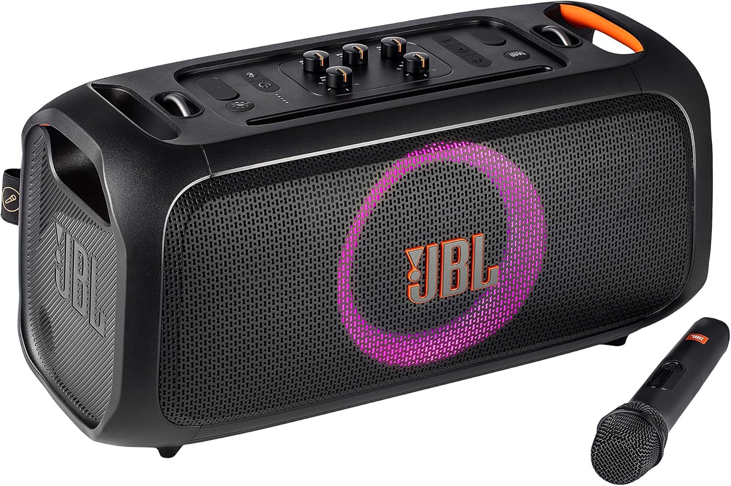 JBL Party On-The-Go Bluetooth Speaker with Mic | 100W Pro Sound, Dynamic Light Show, IPX4 Splashproof, 6-Hour Battery Wireless Karaoke Machine for Outdoor Events Bundle