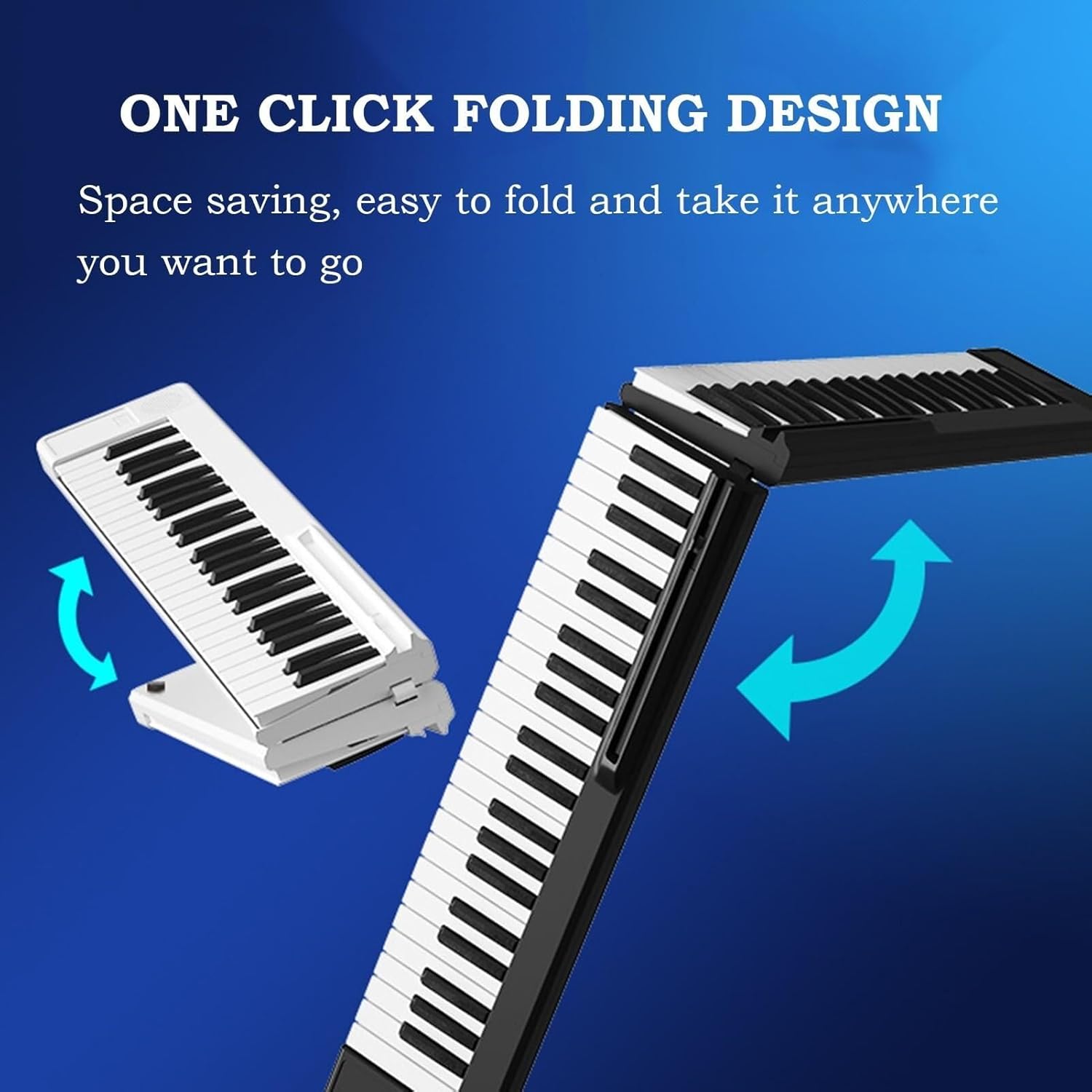 Folding Piano Keyboard 88 Keys, Touch-Sensitive Electric Piano, Portable Travel Piano, Rechargeable, Bluetooth & MIDI Support for Beginners (White)