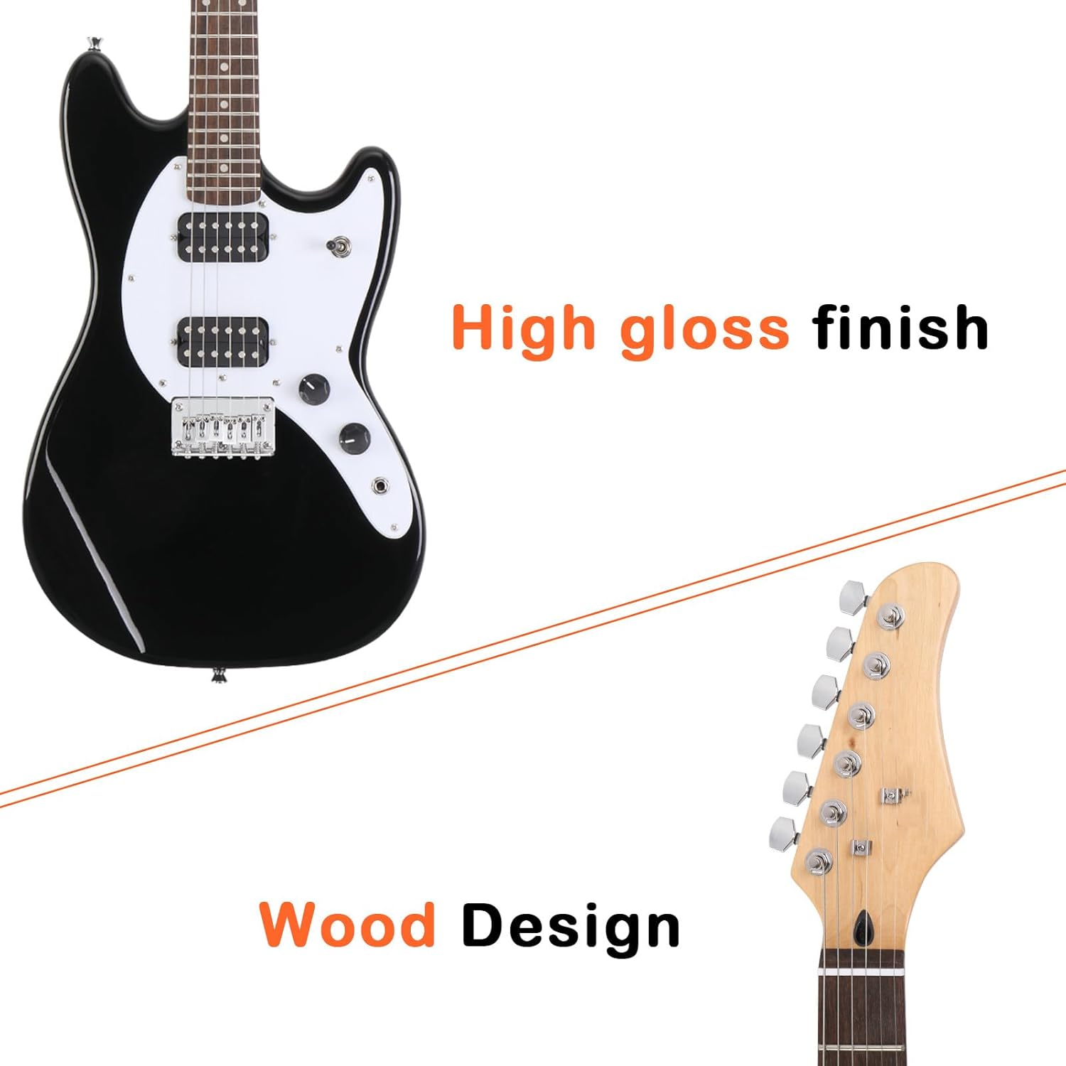 Ktaxon 39 Inch Electric Guitar Electric Guitar Kit Beginner Guitars with H-H Pickups, Basswood Body, Maple Neck, Laurel Wood Fingerboard(Black)