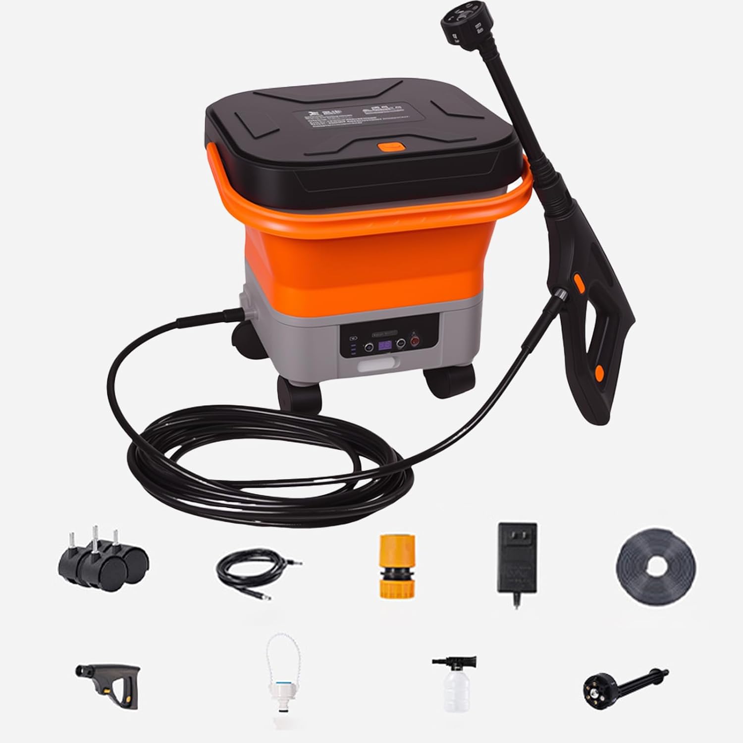 Portable Cordless Pressure Washer, with Folding 3.4Gal Tank Battery Powered 6-in-1 Nozzle Max 435PSI for Cars, Garden Care, Camping and Pet Cleaning Electric Washer