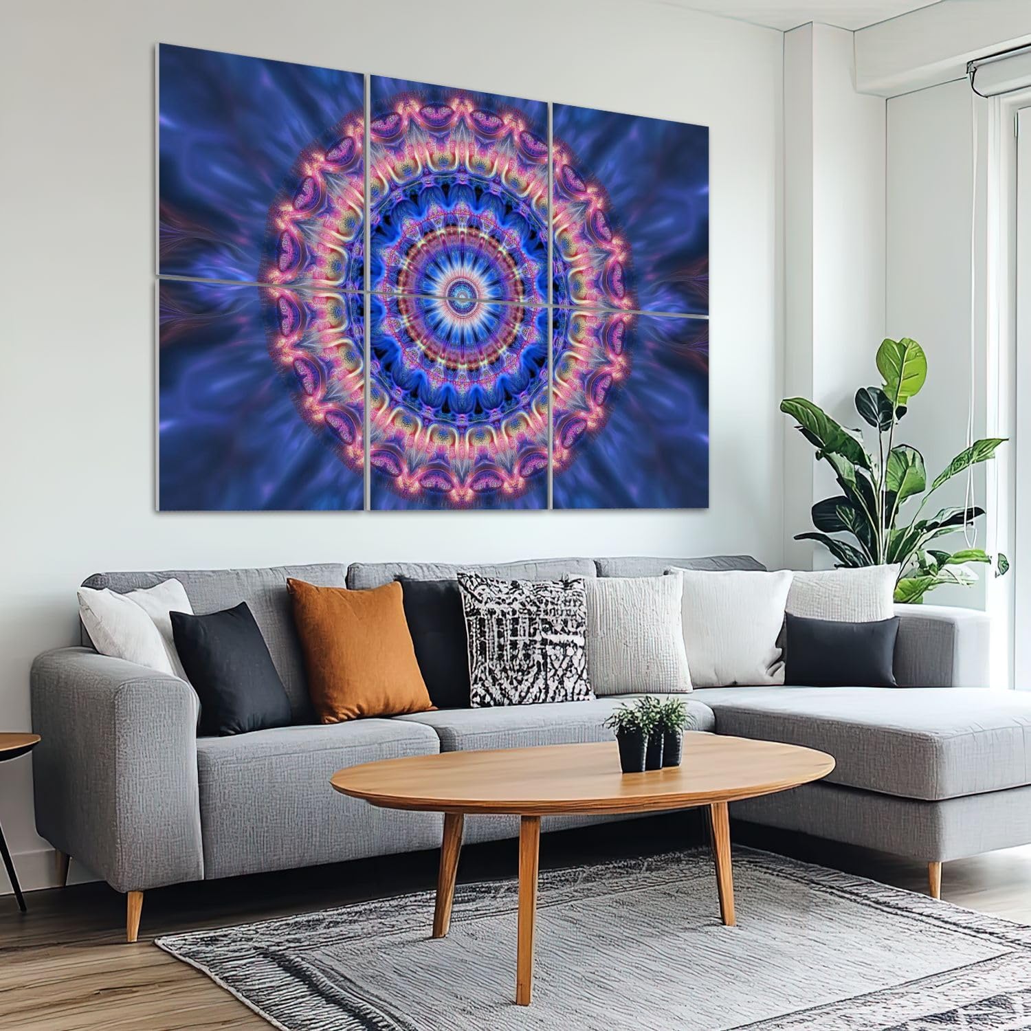 6 Pack Art Acoustic Panels Sound Absorbing Blacklight Hippie UV Neon Boho Mandala Aesthetic Symmetrical Radial Decorative Soundproof Wall Panels Self Adhesive for Recording Studios Office 72