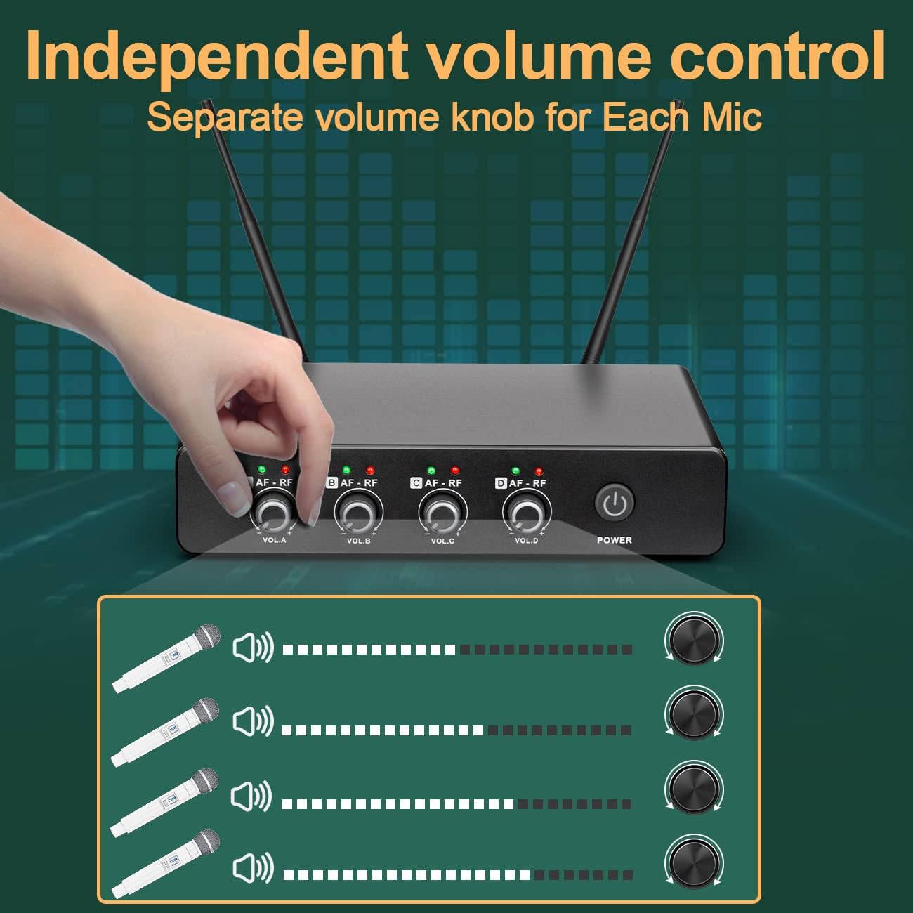 Depusheng R5 Wireless Microphone, Professional UHF Cordless Four Dynamic Mic Handheld Microphone System 1/4‘’Output for Home Karaoke, Meeting, Party, Church, DJ, Wedding, Home KTV Set