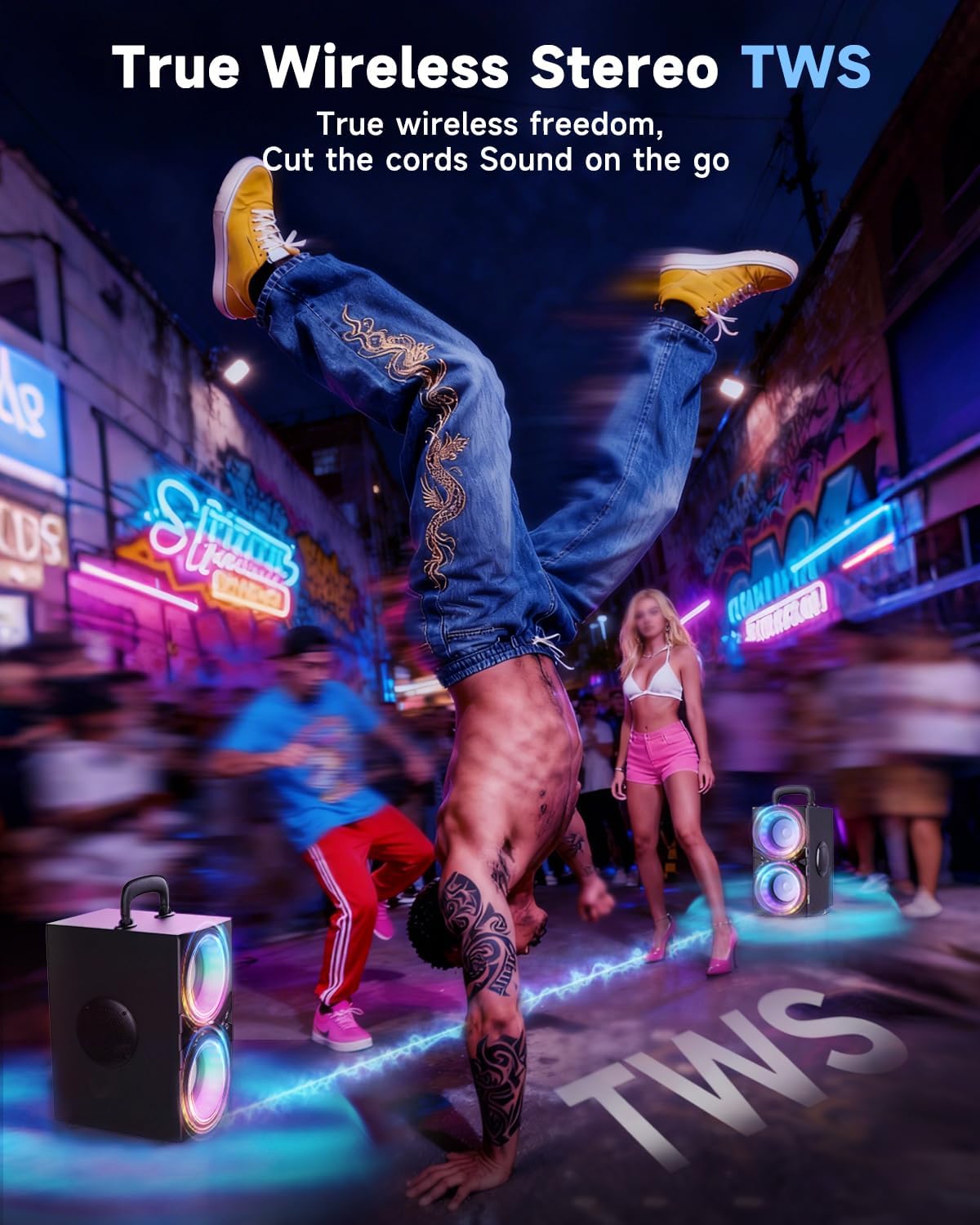 Party Bluetooth Speaker:80W Peak Large Stero Sound for Outdoor,Deep Bass,TWS,Loud with Lights,Portabe Wireless Big Speakers with Long Playtime,House,Projector,Movie