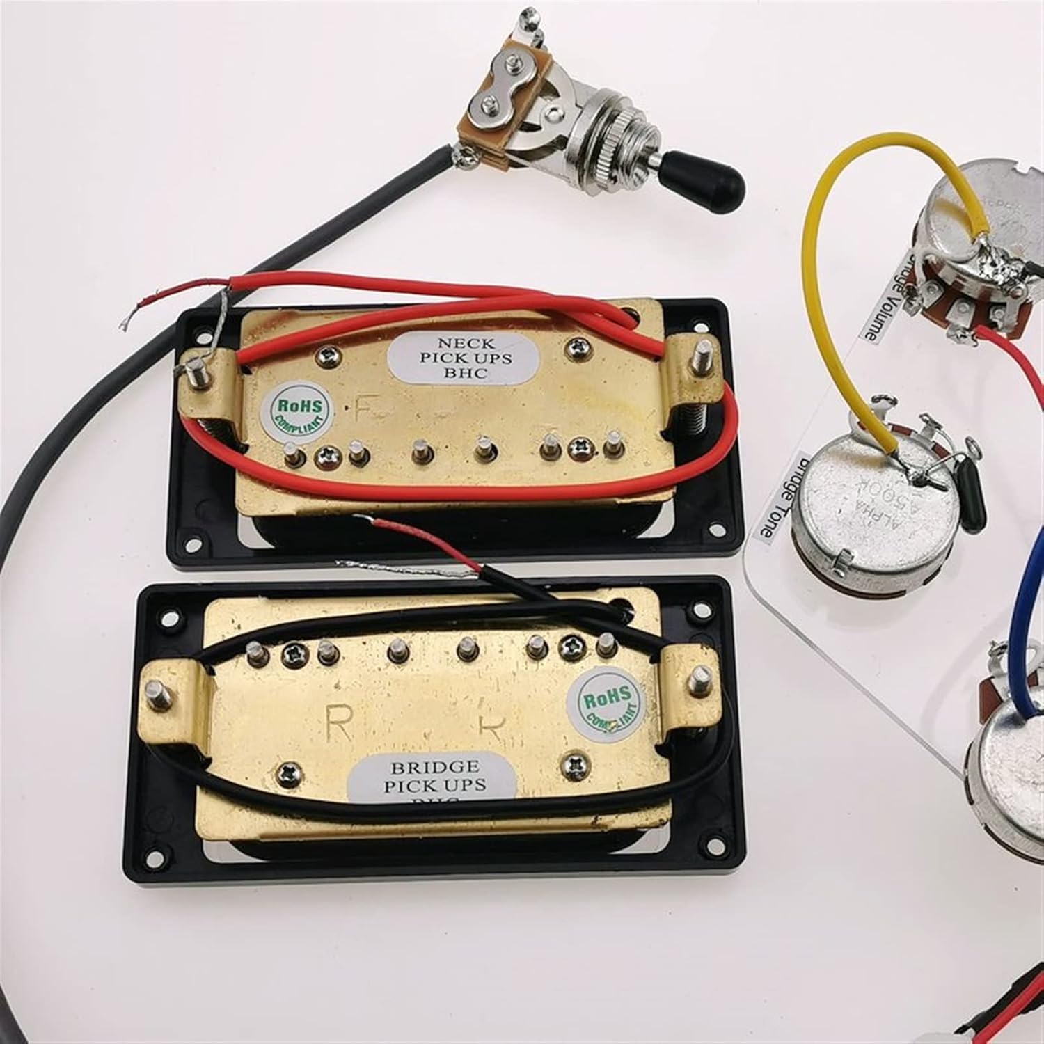 KESHUO Standard Electric Guitar Kit Gold Cover with Wire Harness Humbucker Pickup Pickup Part (Color : Gold with Wiring1)