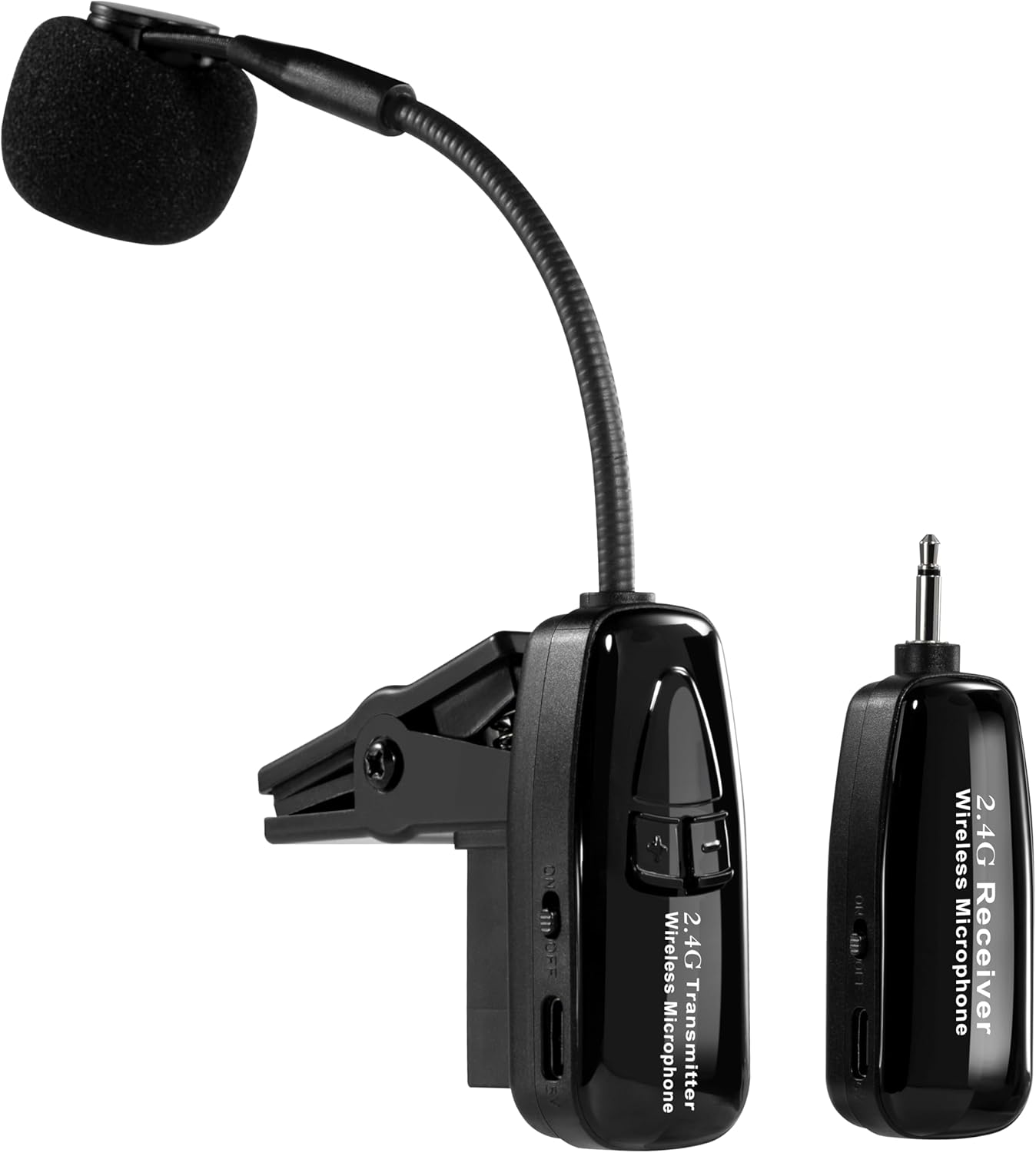 ENO MUSIC Professional 2.4G Wireless Mic System for Saxophone, 30M Stable Signal, Auto Reconnect, Includes 3.5mm-6.35mm Adapters for Live Shows