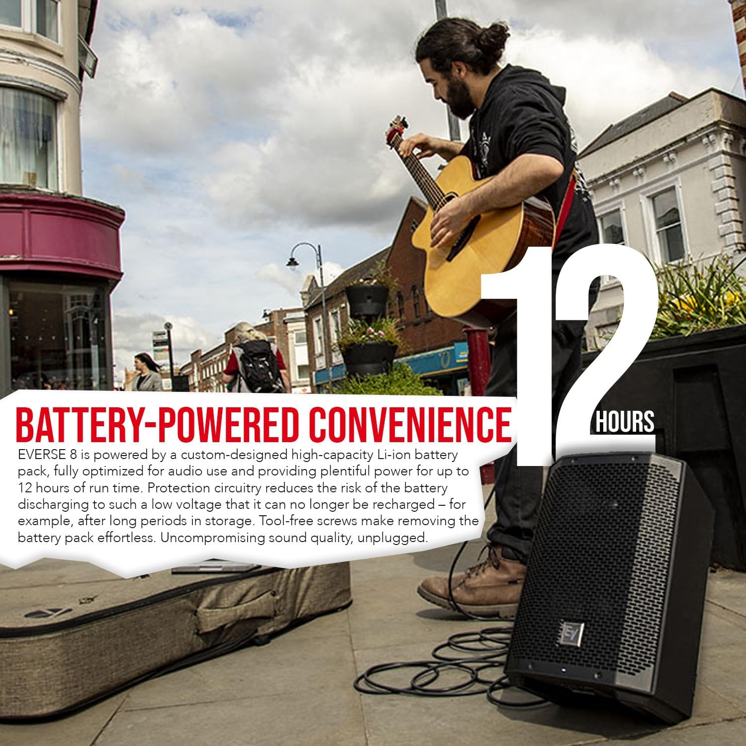 Electro-Voice EVERSE 8 8-Inch Compact 2-Way Battery Powered Loudspeaker (Black, 2-Pack) Bundle with Focus Pro Audio All-Aluminum Speaker Stand Pack and XLR Male to Female Microphone Cable (4 Items)