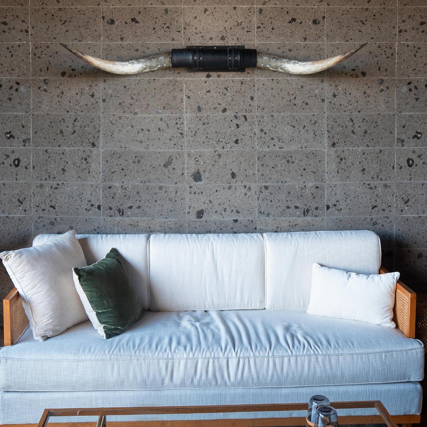 Skull Bliss - Authentic Real Bull Longhorn/Black Leather Horn Mount - Steer Horns/Unique Wall Hangings and Longhorn Wall Decor (Standard Horns)