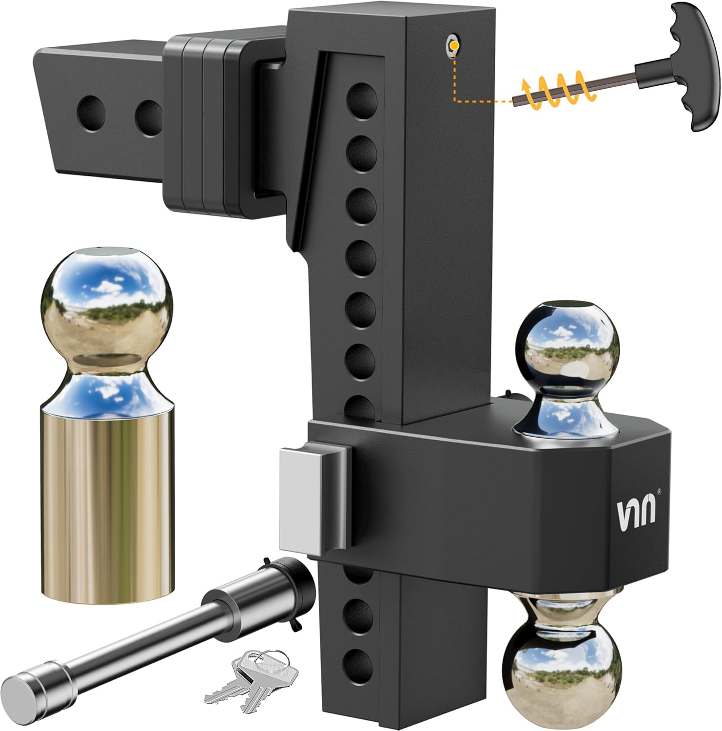 VNN Adjustable 10 Inch Drop Hitch 2.5 Inch Receiver - Interchangeable 3 Solid Ball Mount 1-7/8